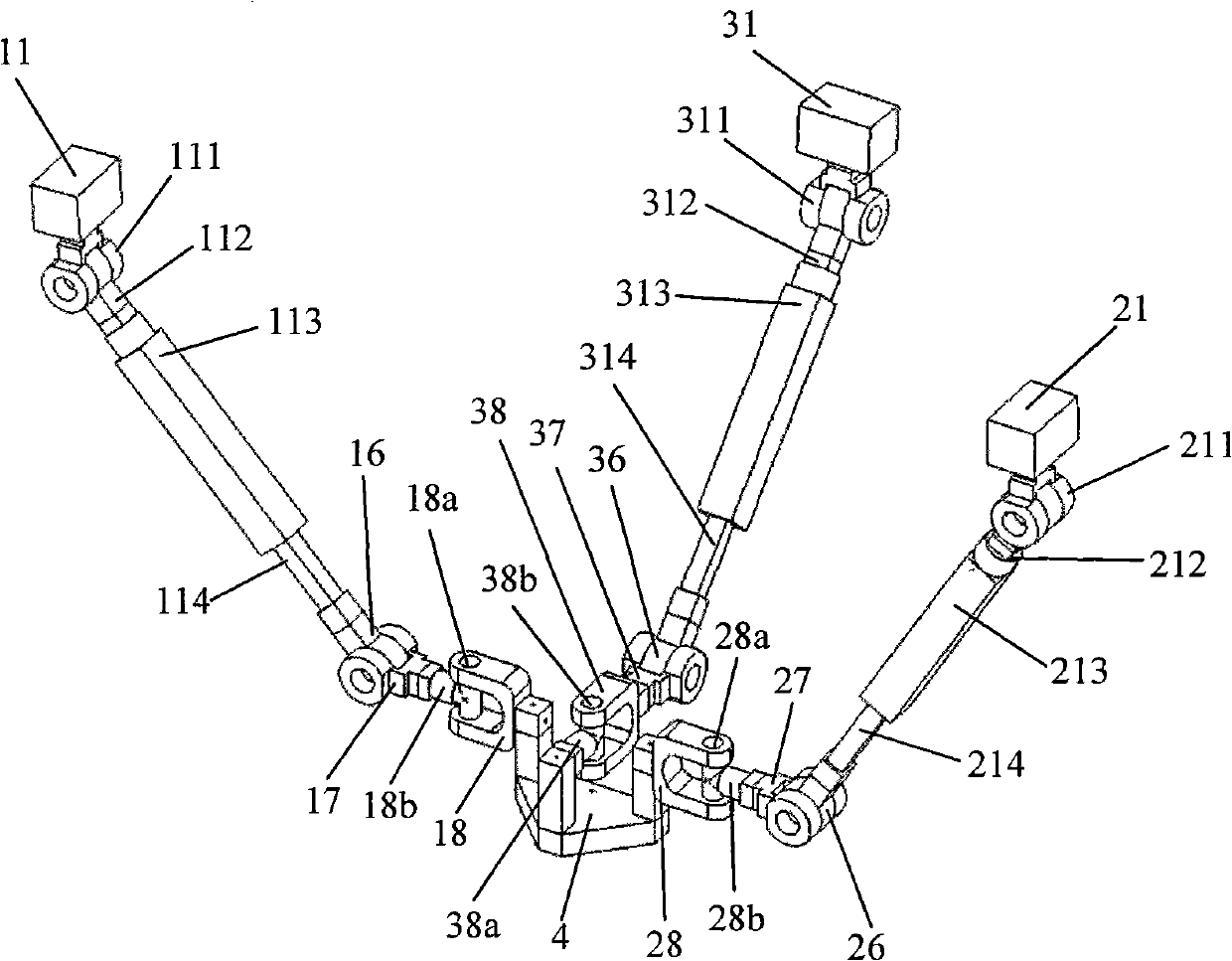 Parallel mechanism with three freedom degrees of twice rotation and once motion