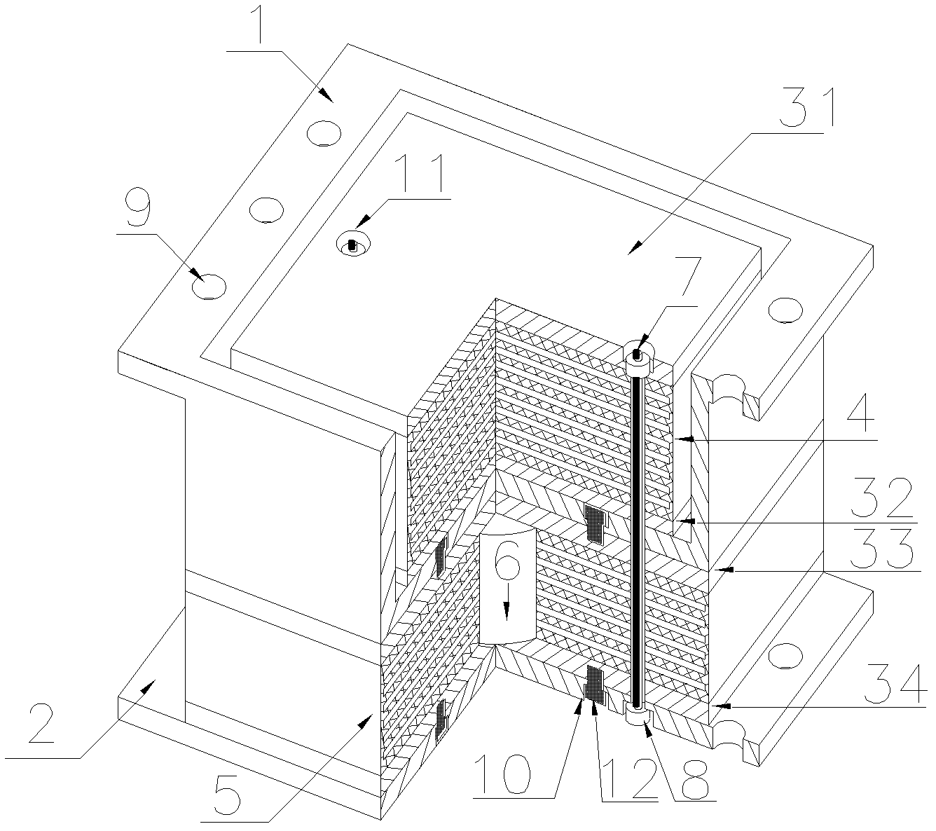 Lead core laminated rubber support seat capable of bearing tensile force