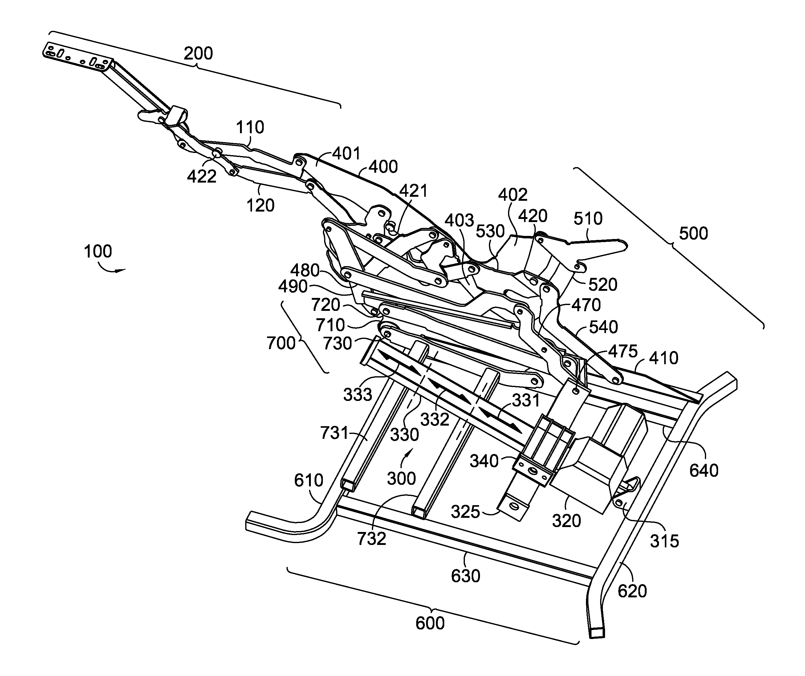 Zero-wall clearance linkage mechanism for a lifting recliner