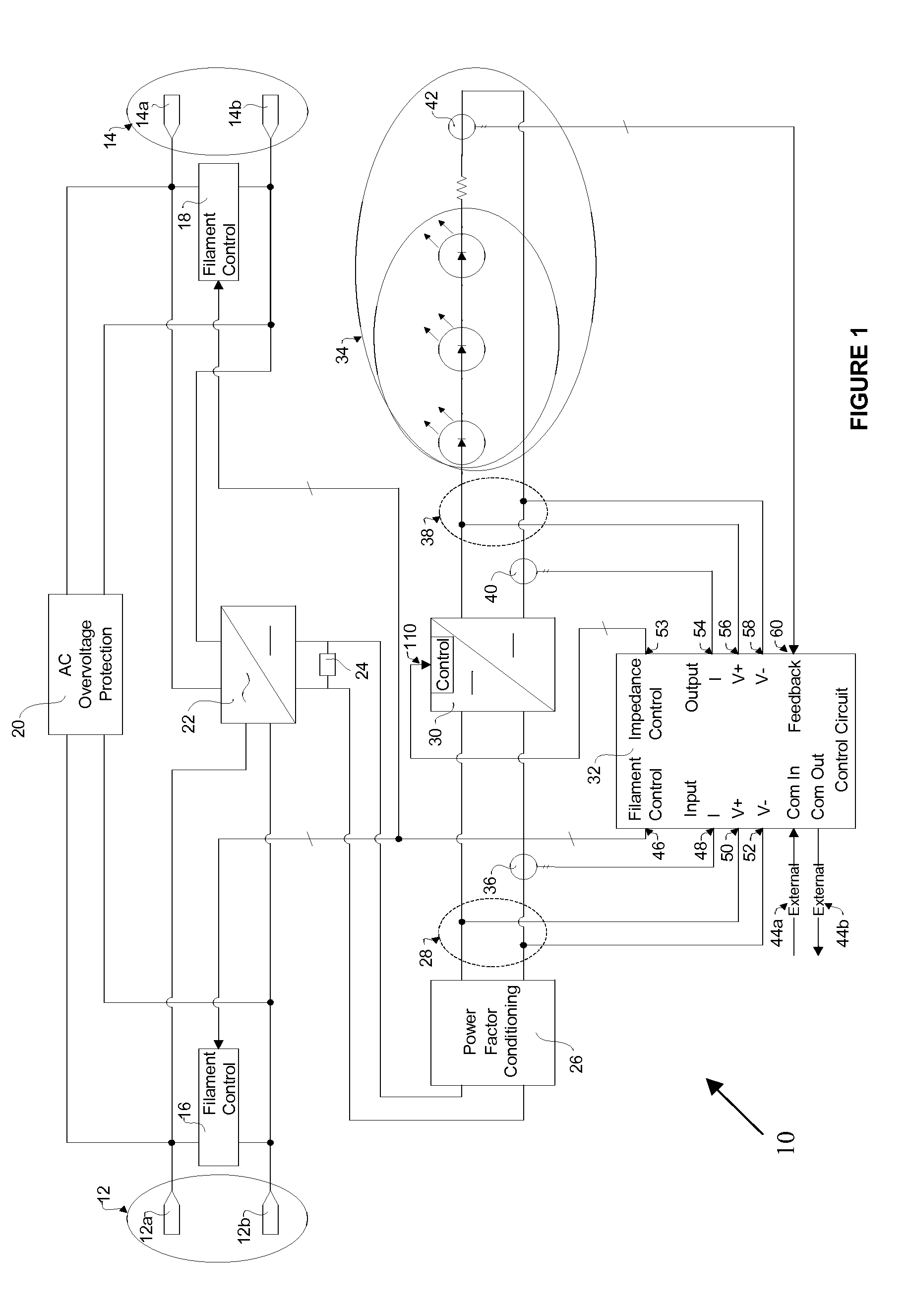 Impedance controlled electronic lamp circuit