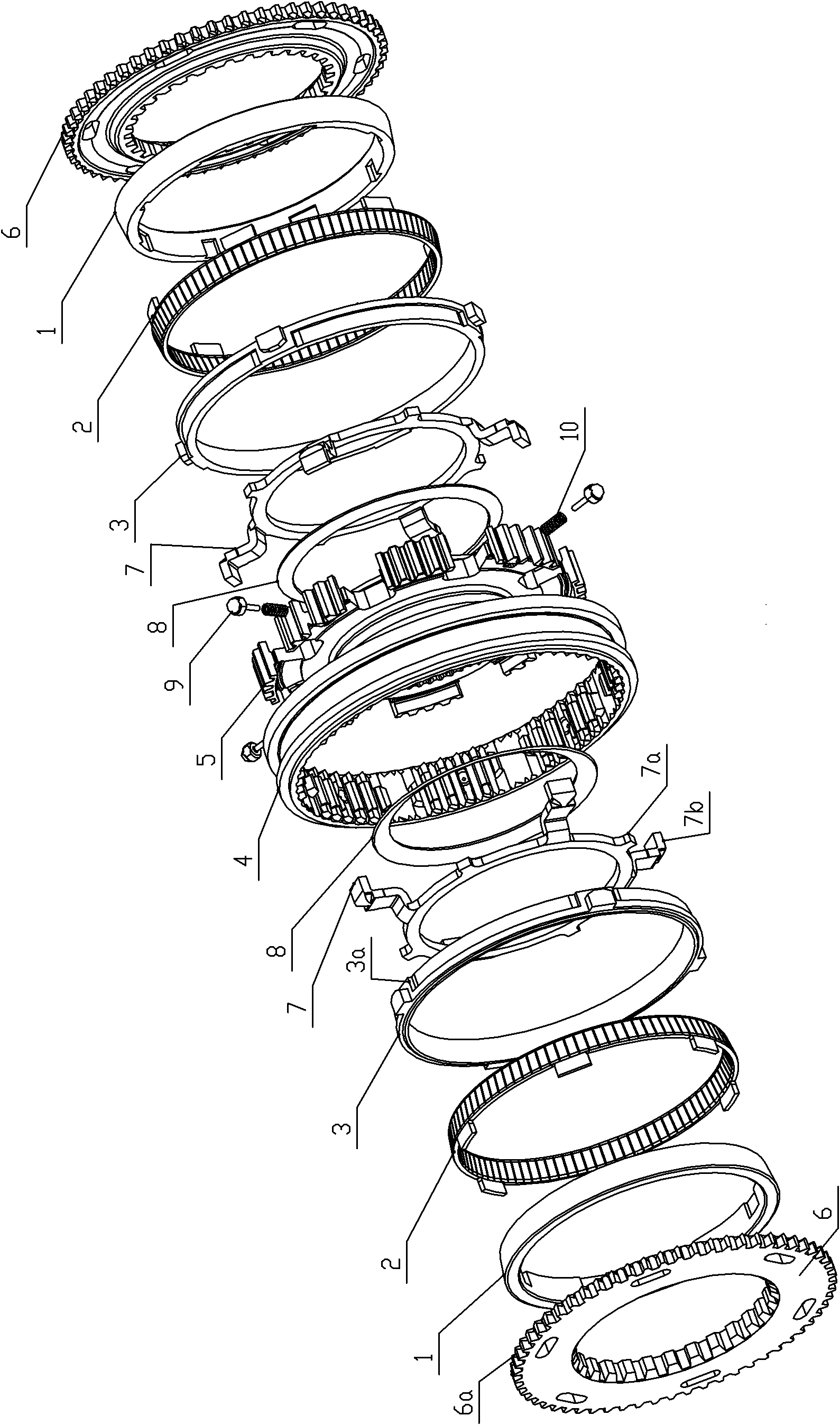 Self-energizing inertia lock key type synchronizer