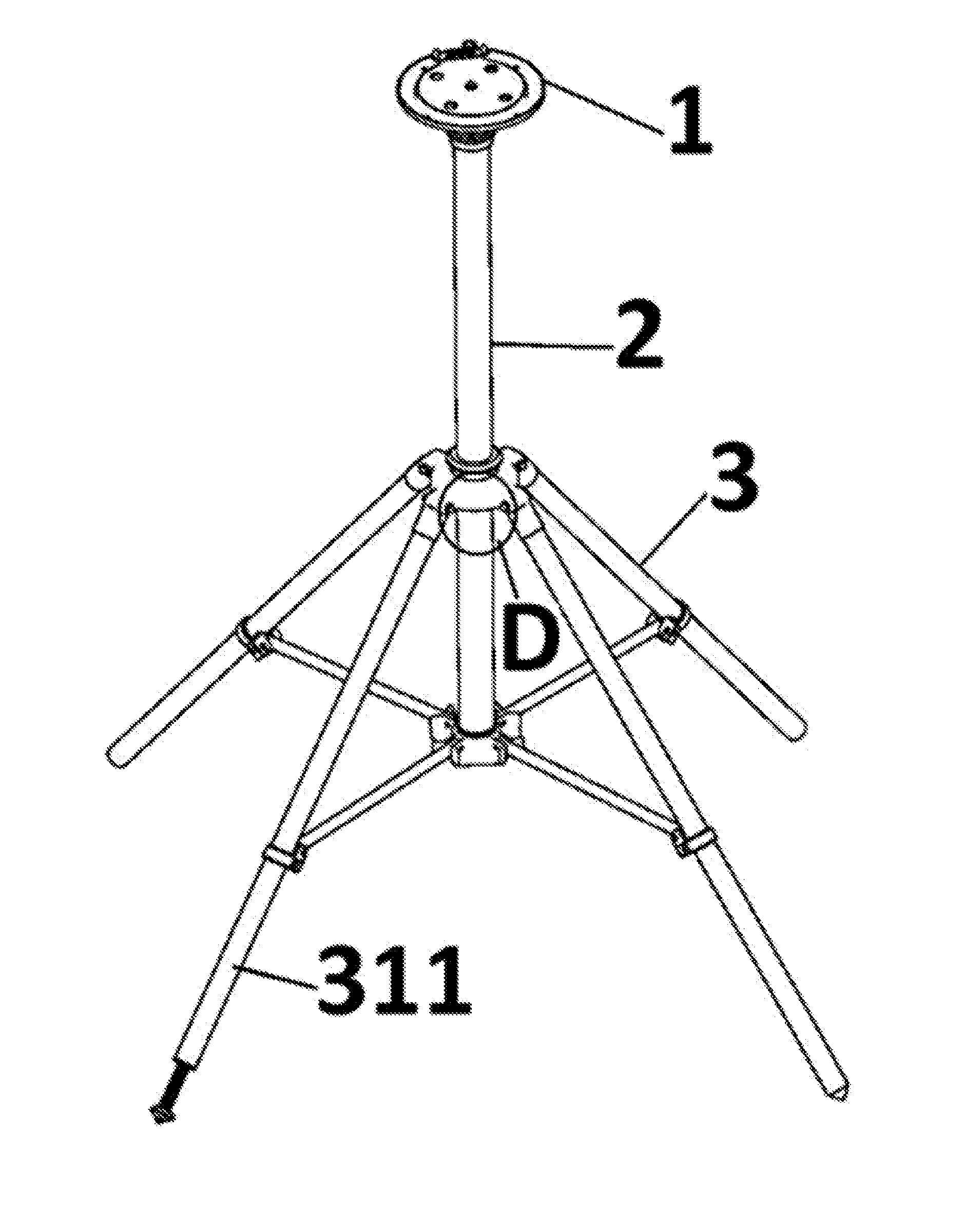 Stepless rapid extendable multipod with built-in power supply