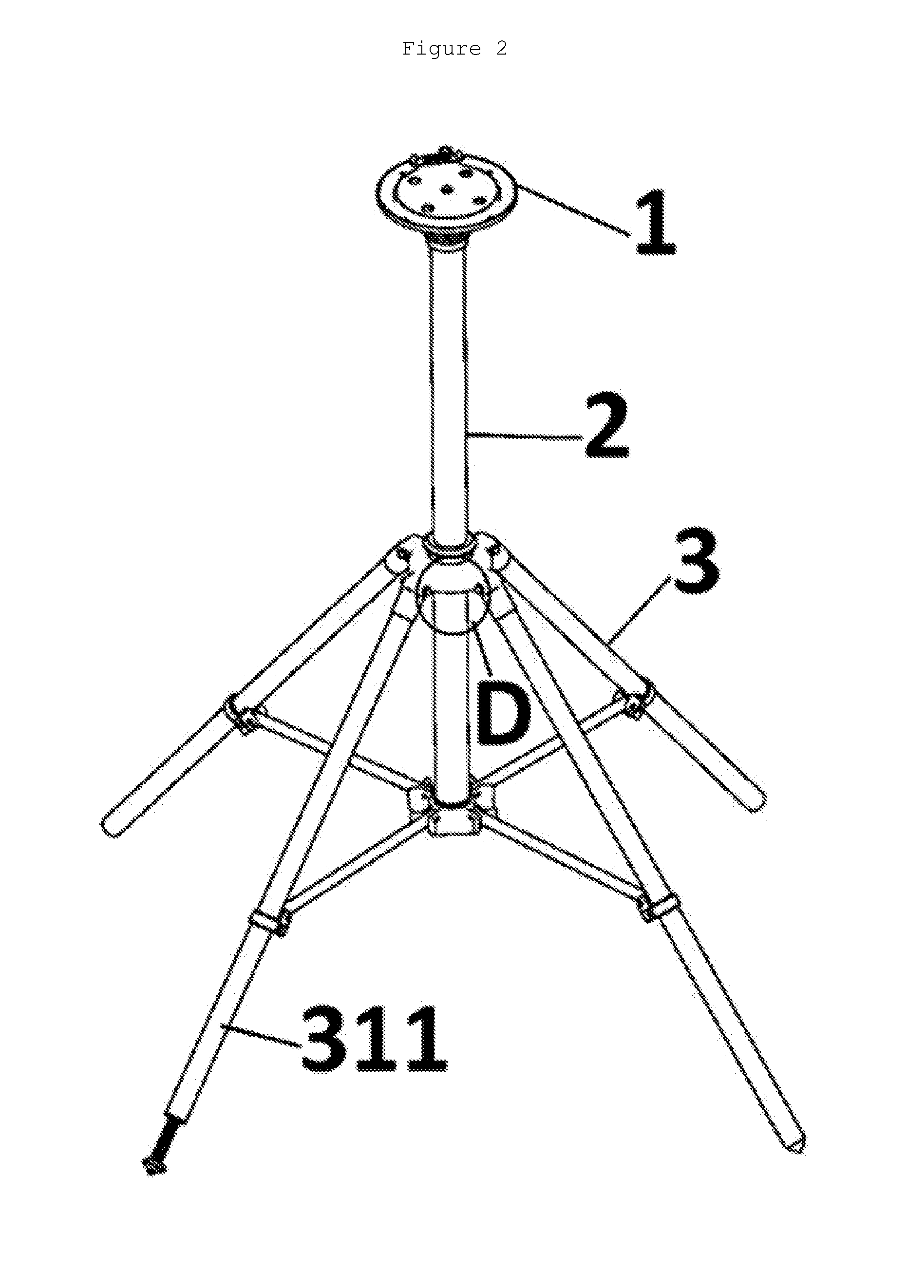 Stepless rapid extendable multipod with built-in power supply