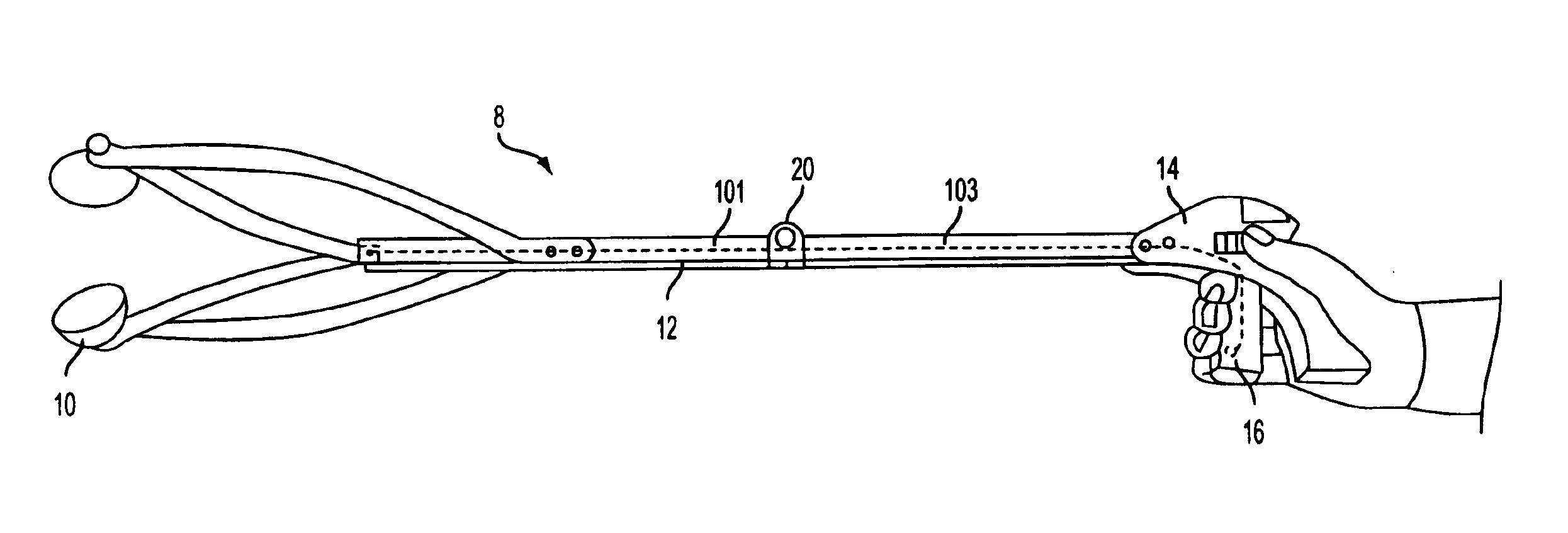 Hinge for extended grabber tool