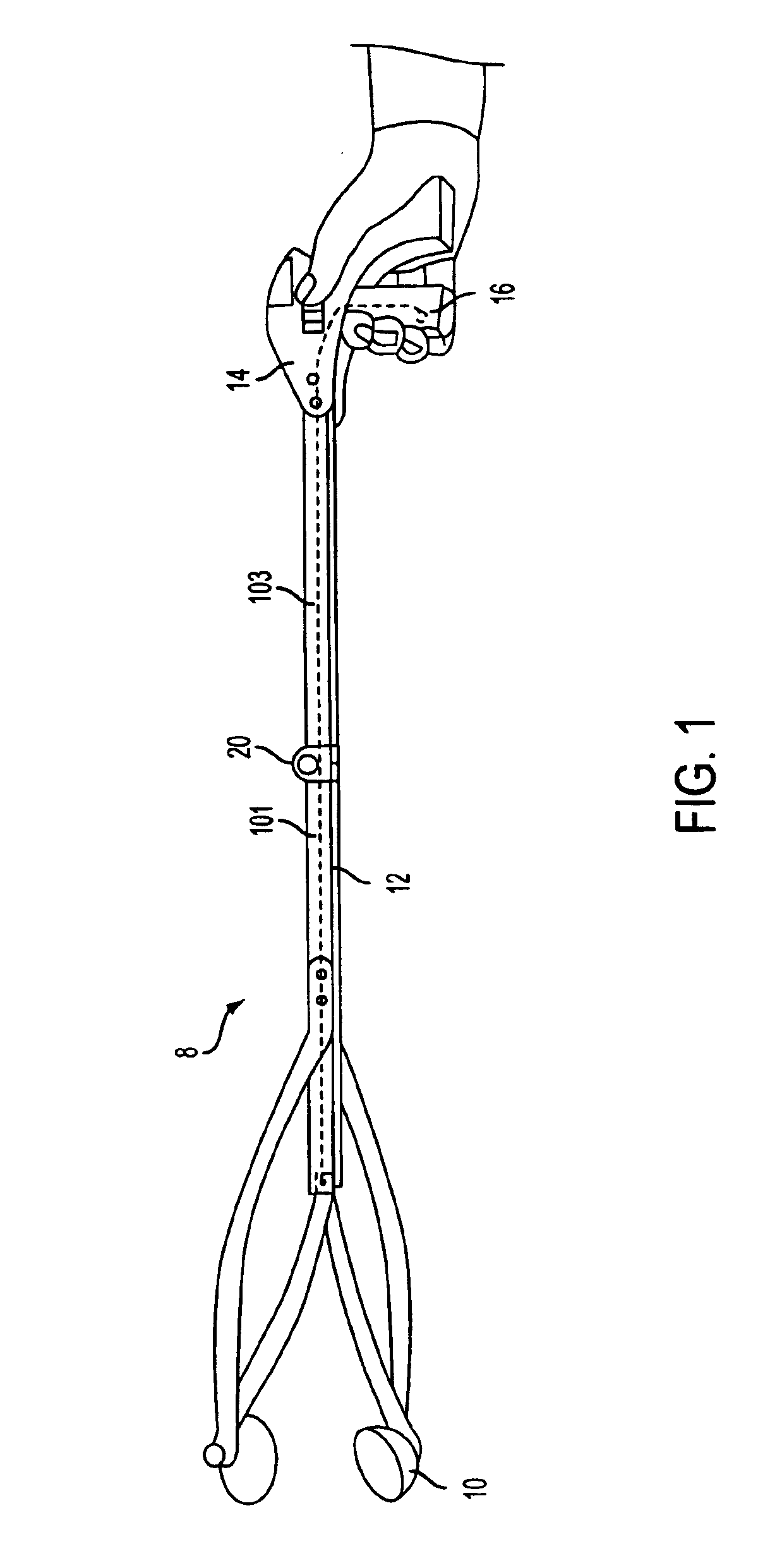 Hinge for extended grabber tool