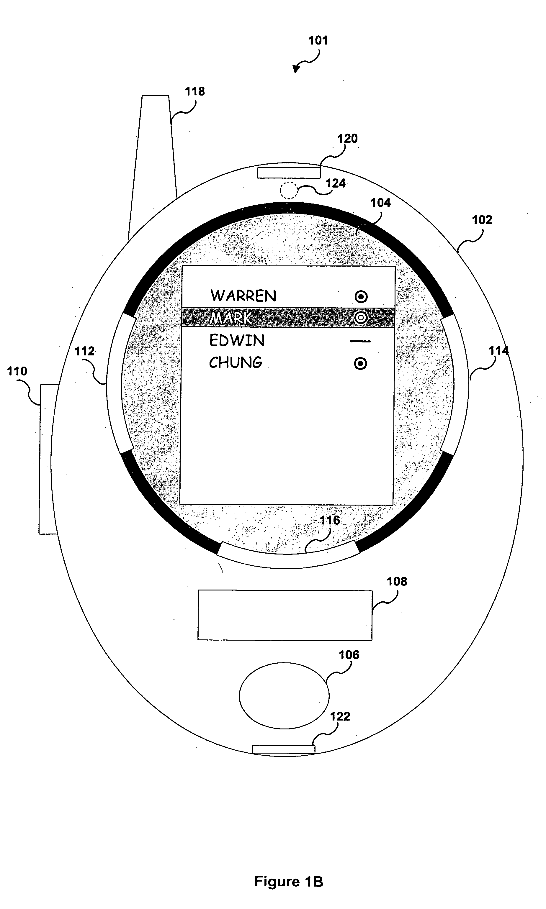 Walkie-talkie with screen to show a list of other walkie-talkies within communication range