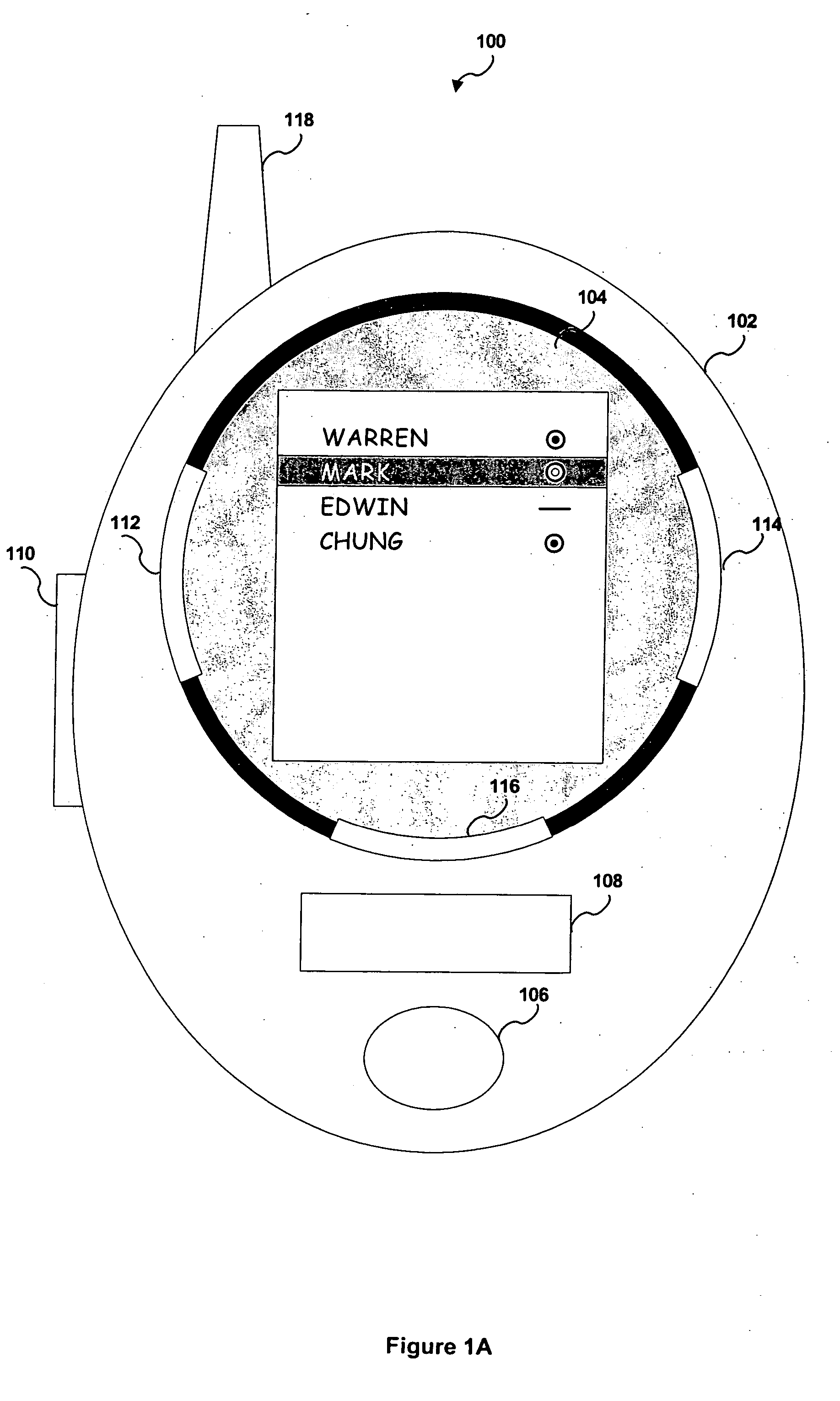 Walkie-talkie with screen to show a list of other walkie-talkies within communication range