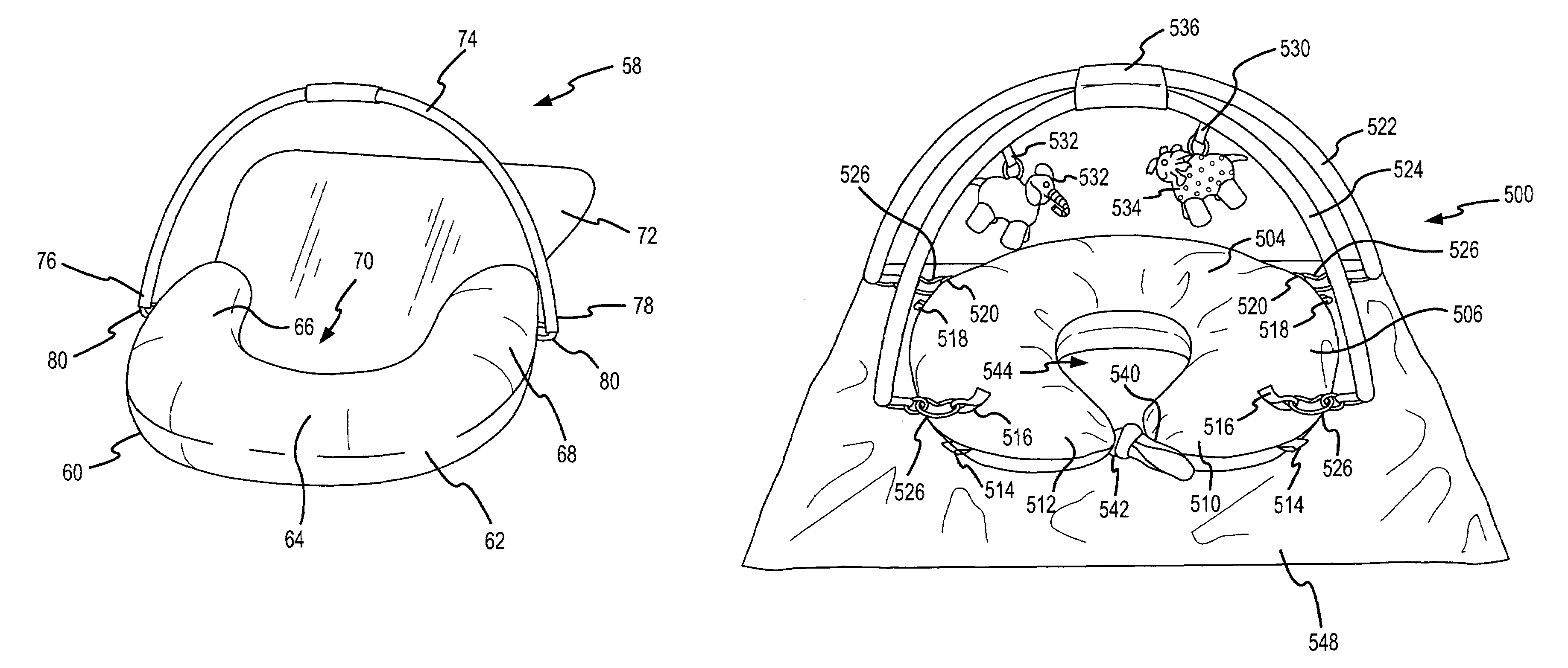 Support pillow and cover with adjustable play bars