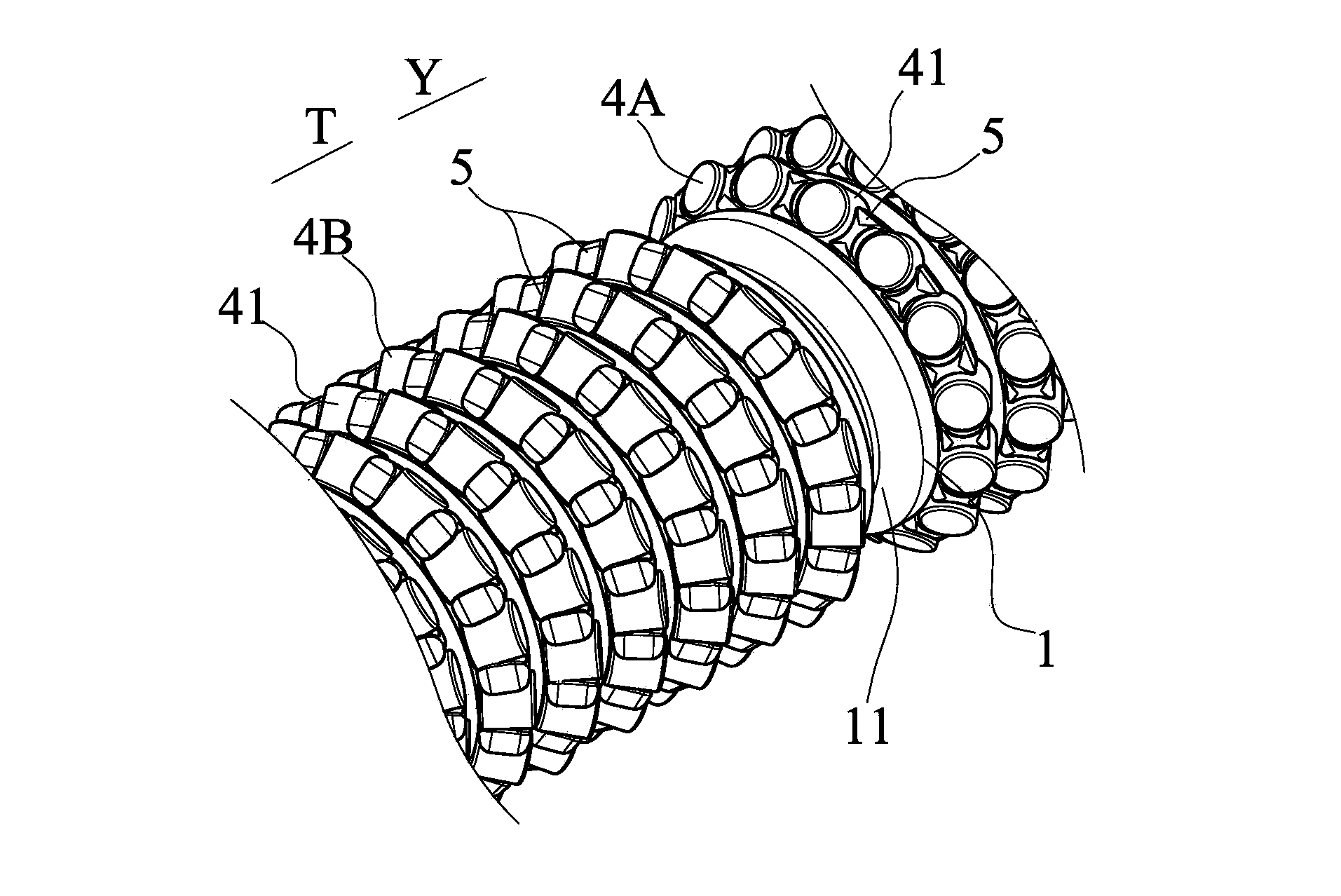 Roller screw rod with spacing bodies