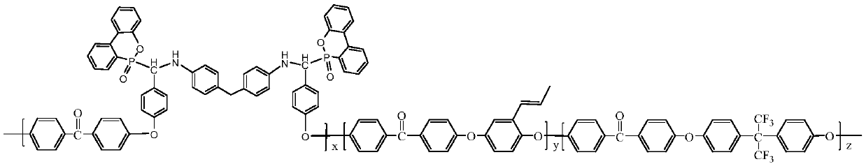 DOPO and crosslinked alkenyl polyaryletherketone containing cable material and preparation method thereof