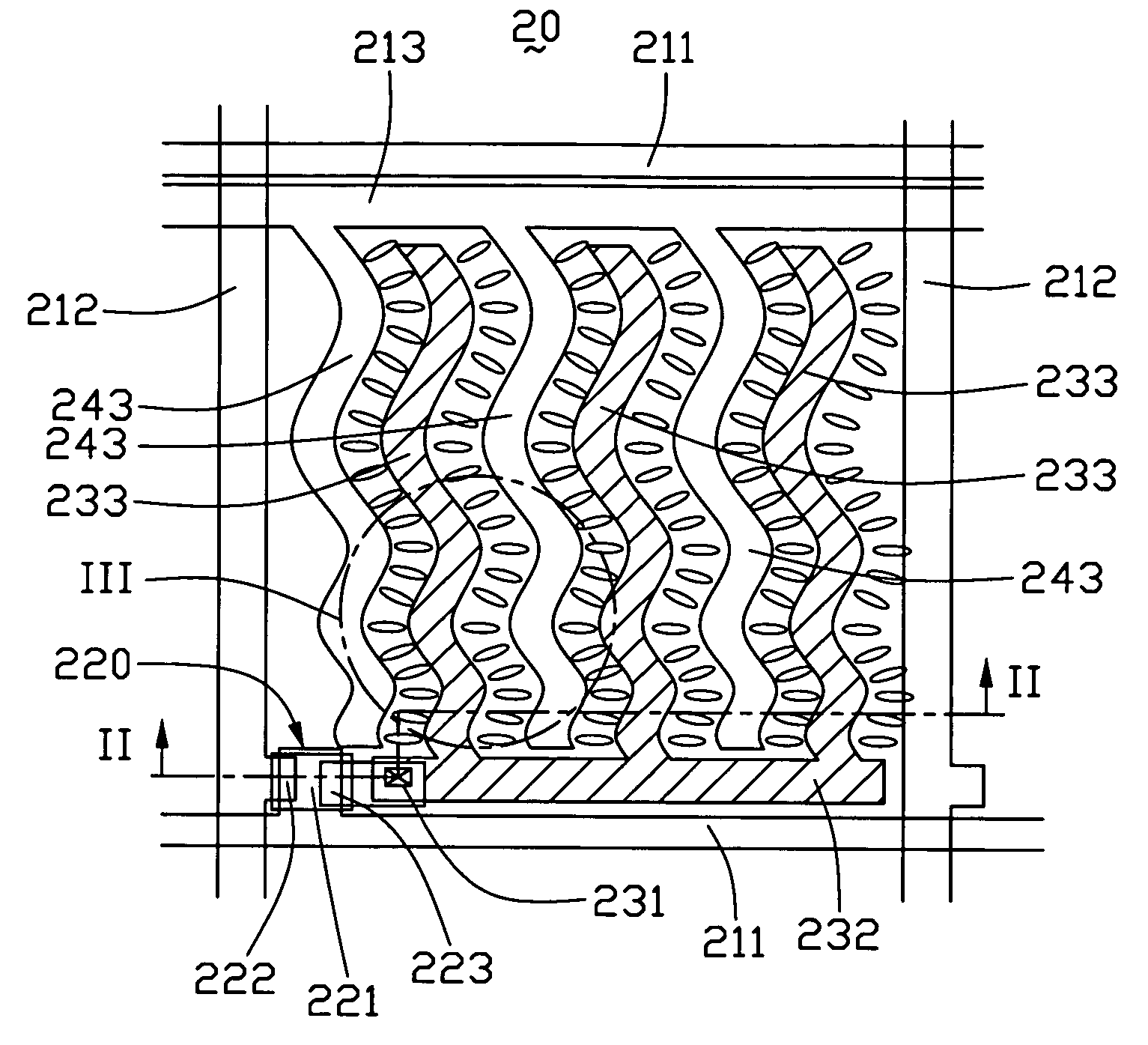 In plane switching liquid crystal display with curved electrodes