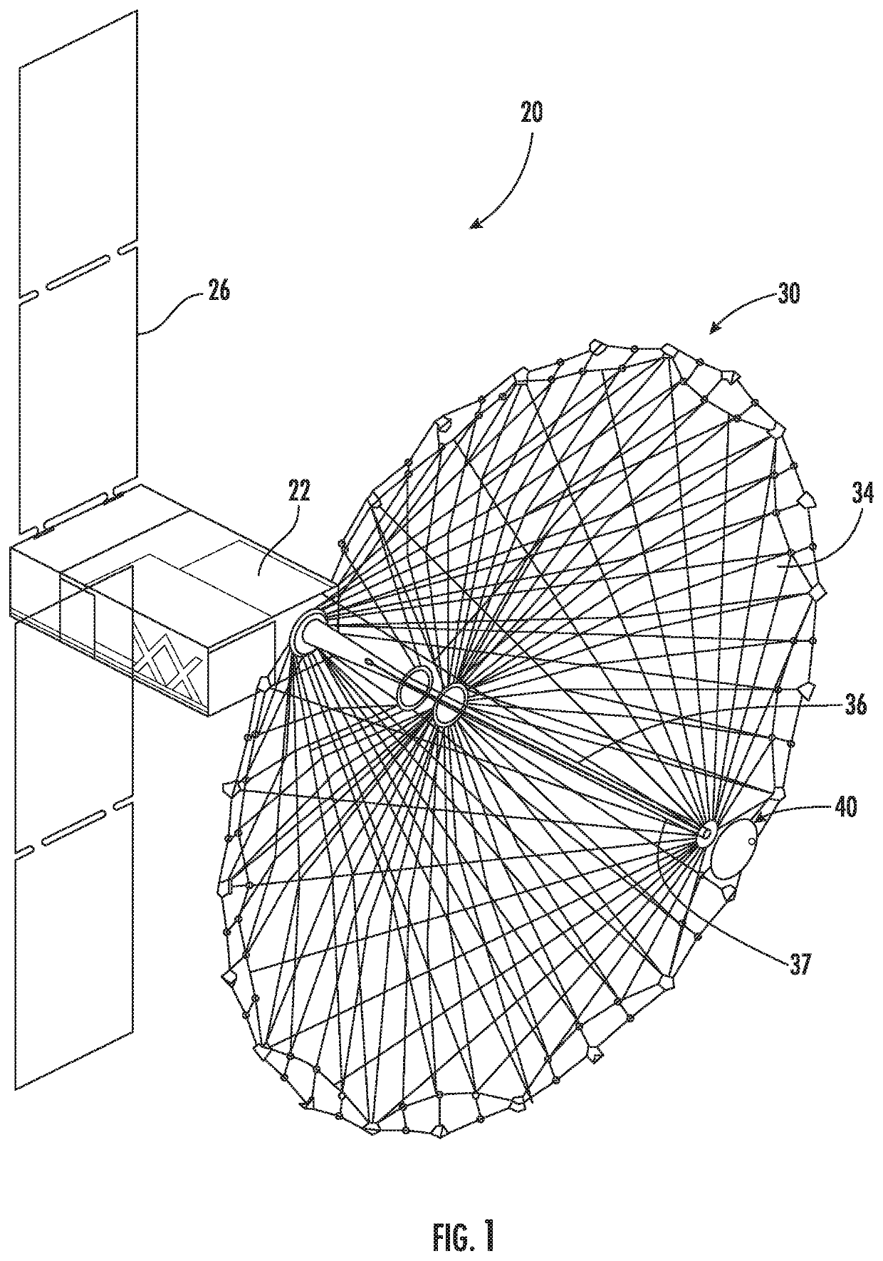 Satellite system having radio frequency assembly with signal coupling pin and associated methods