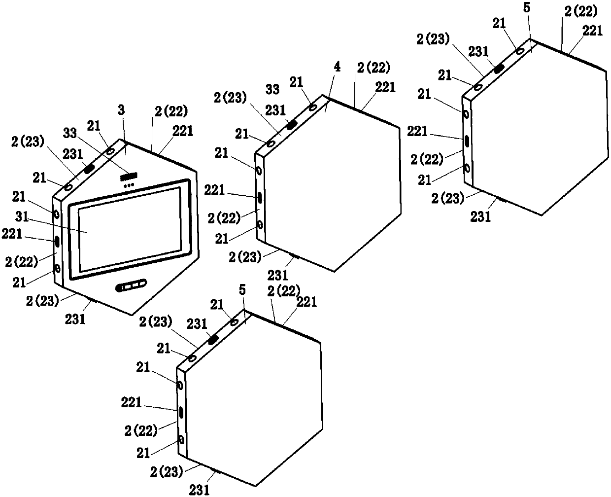 Charging module and splicing-type reminding device provided with same