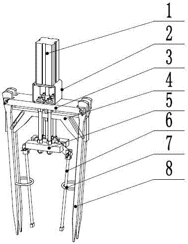 Rail driving type pot seedling transplanting machine tail end executing device