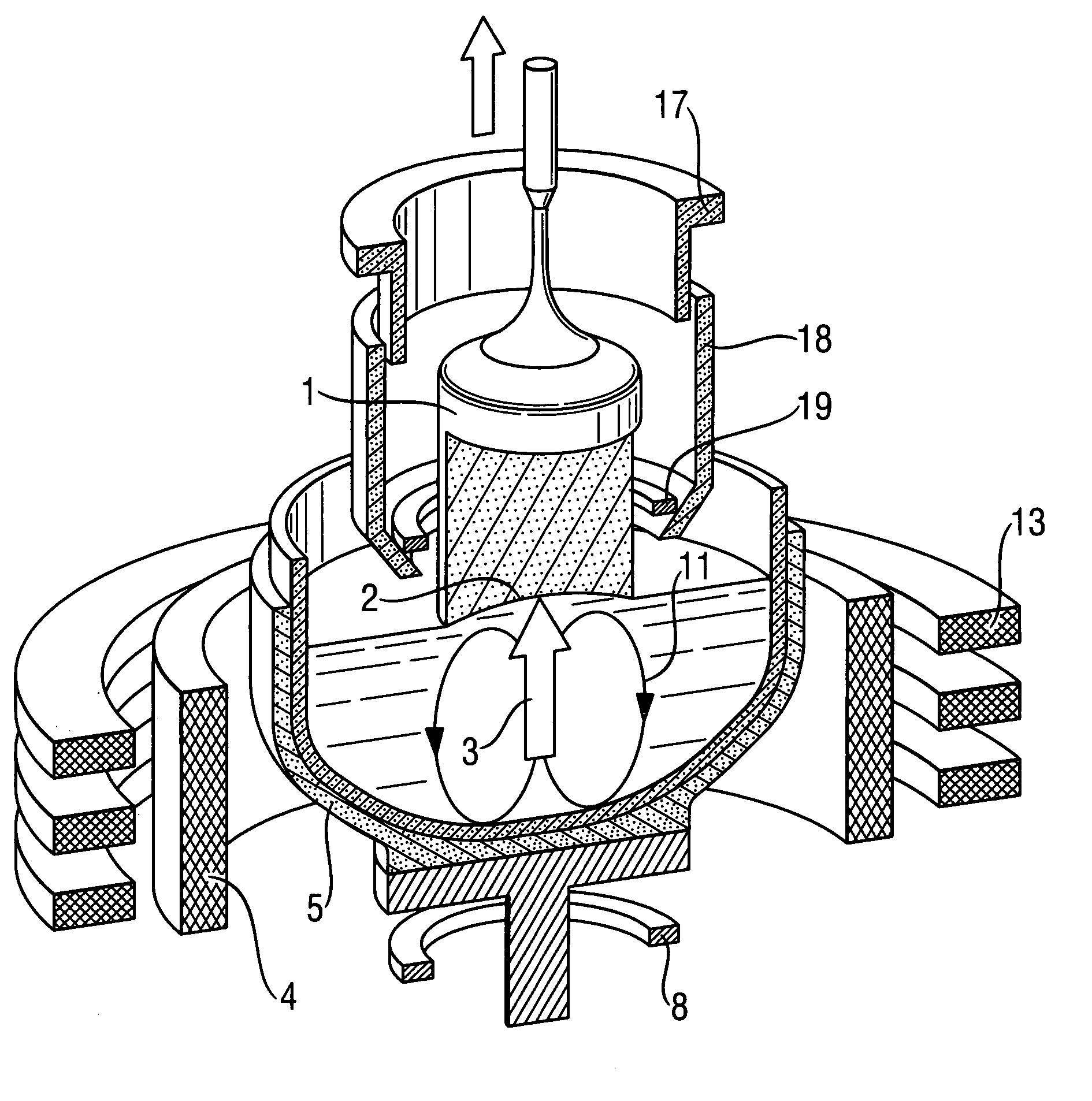 Method and device for the production of a silicon single crystal, silicon single crystal, and silicon semiconductor wafers with determined defect distributions