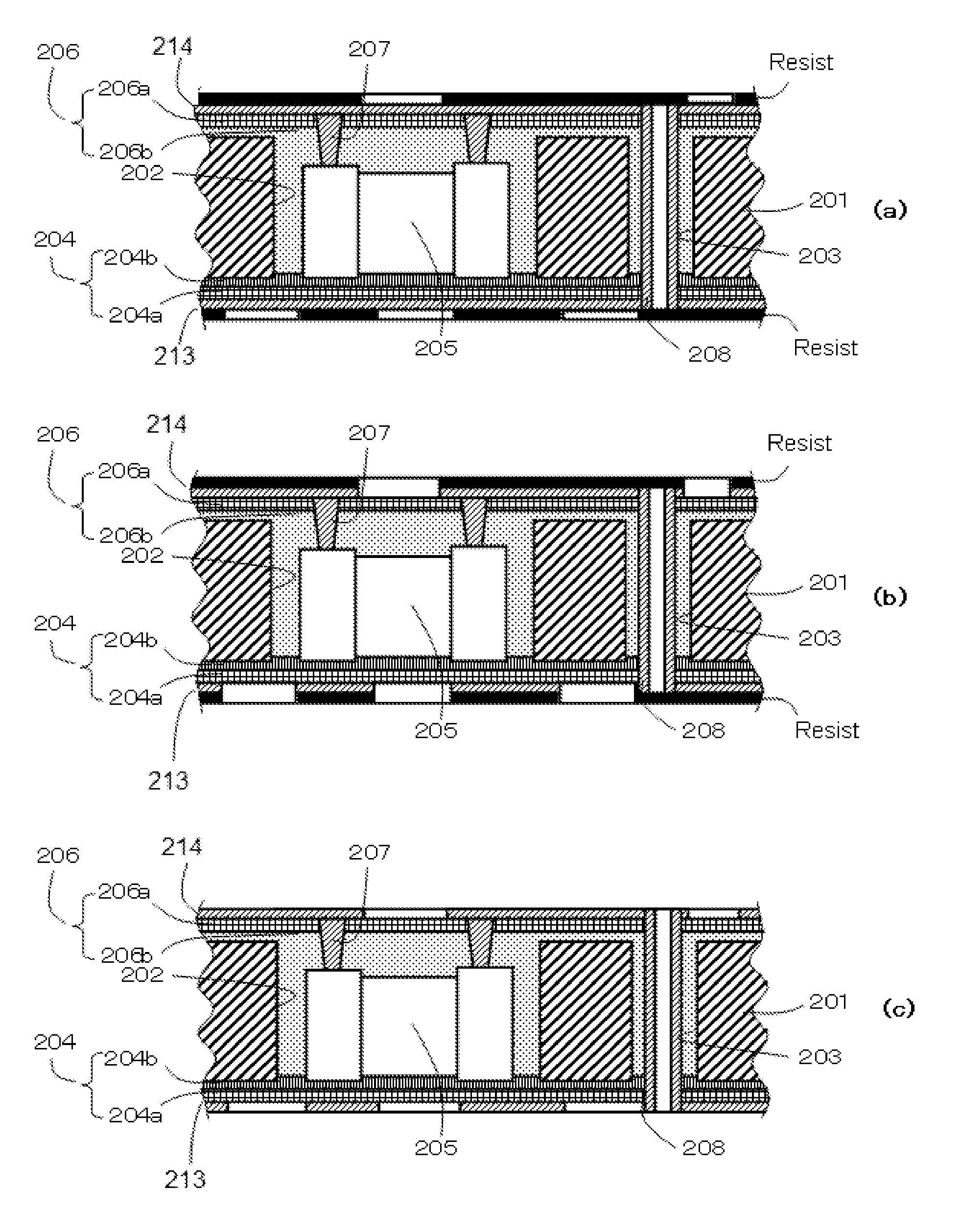 Multi-layer board incorporating electronic component and method for producing the same