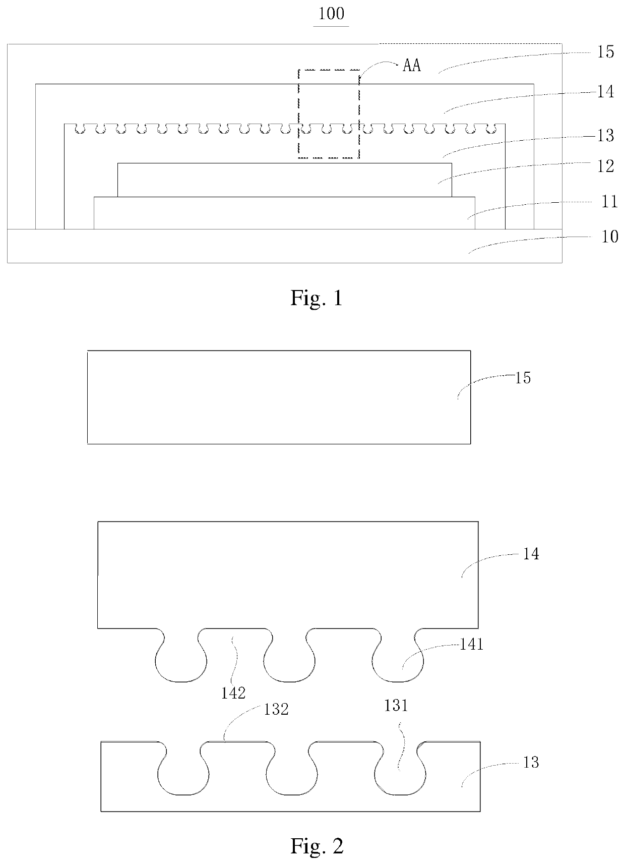 Display panel having thin film layers with recesses and protrusions