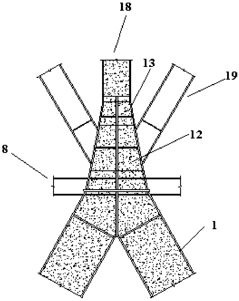 Giant concrete-filled steel tubular inclined column and inclined strut transferring joint structure