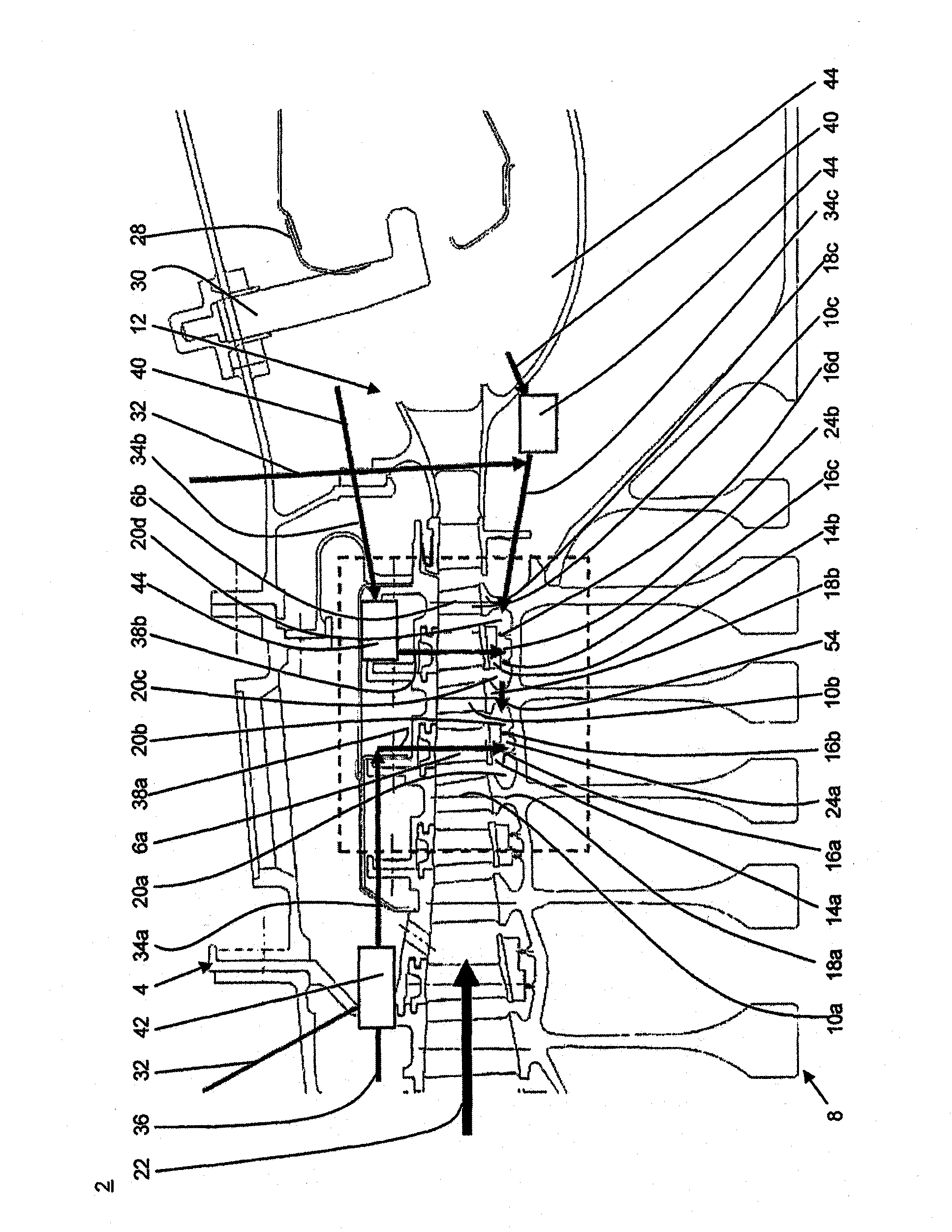 Flow device comprising a cavity cooling system