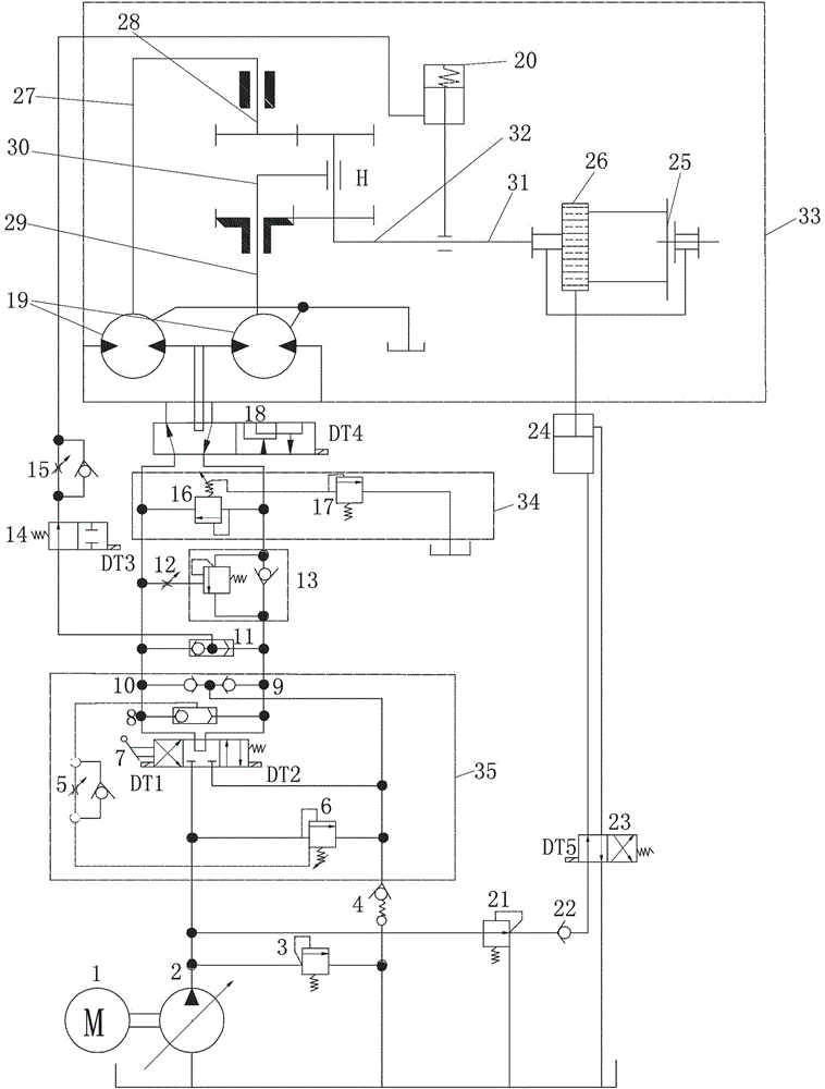 Hydraulic control system for ship traction winch, transmission device and control method