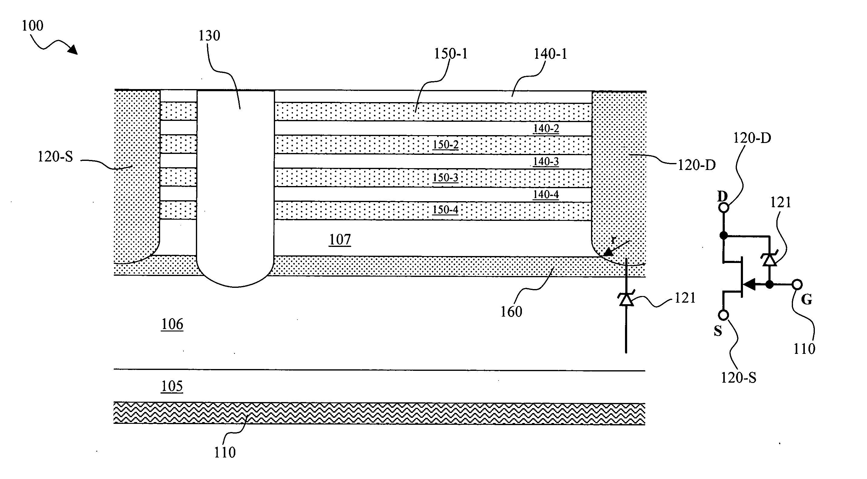 Lateral super junction device with high substrate-drain breakdwon and built-in avalanche clamp diode