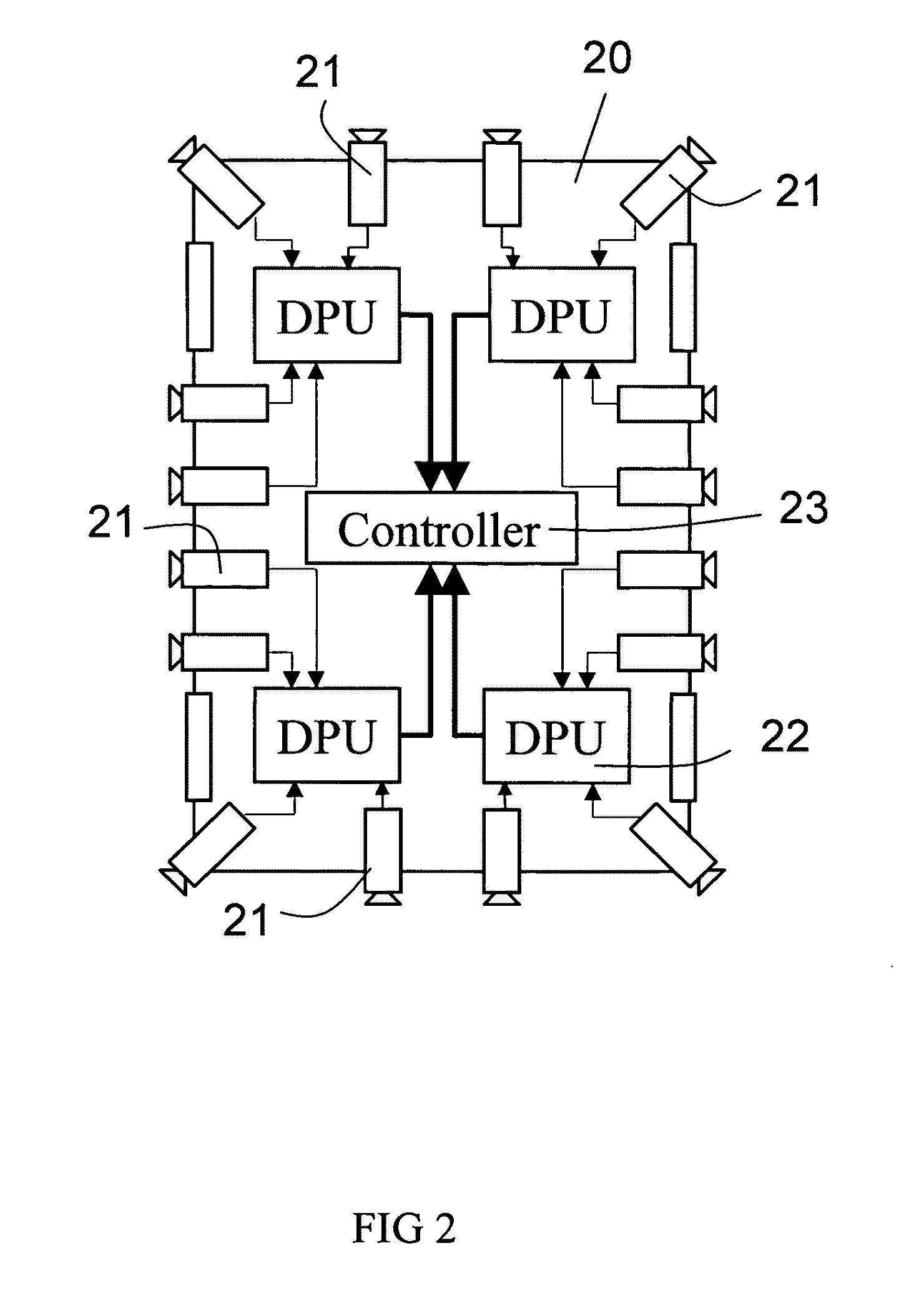 Driving support system with plural dimension processing units