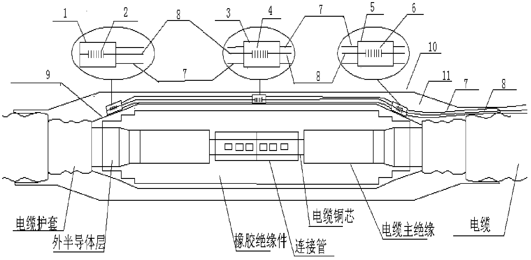 Optical fiber Bragg raster temperature monitoring device for high-voltage power cable intermediate joint