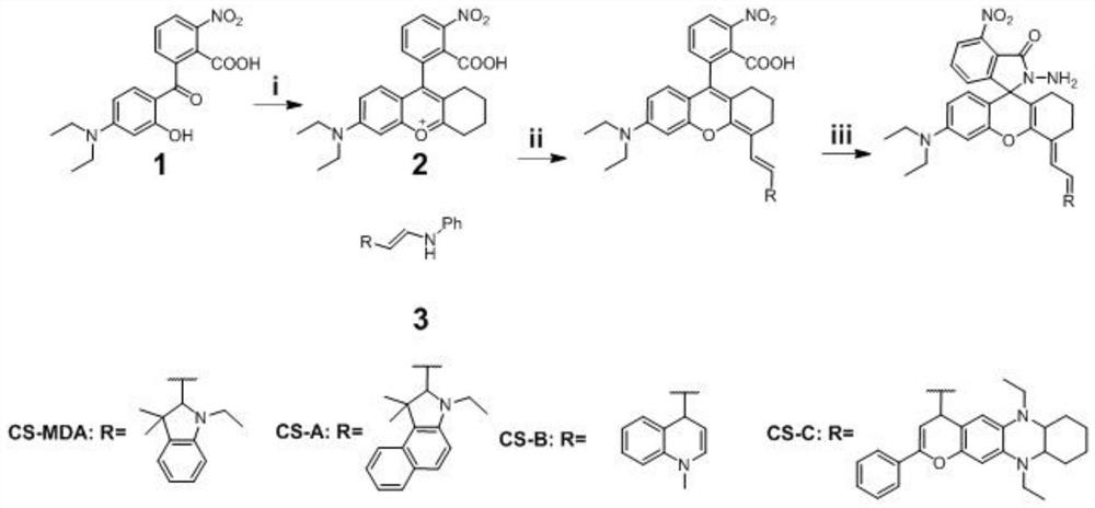 Near-infrared molecular probe based on malondialdehyde response, preparation method and application thereof