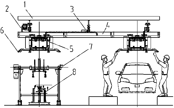 Auxiliary assembling and transferring device for automobile windshield glass