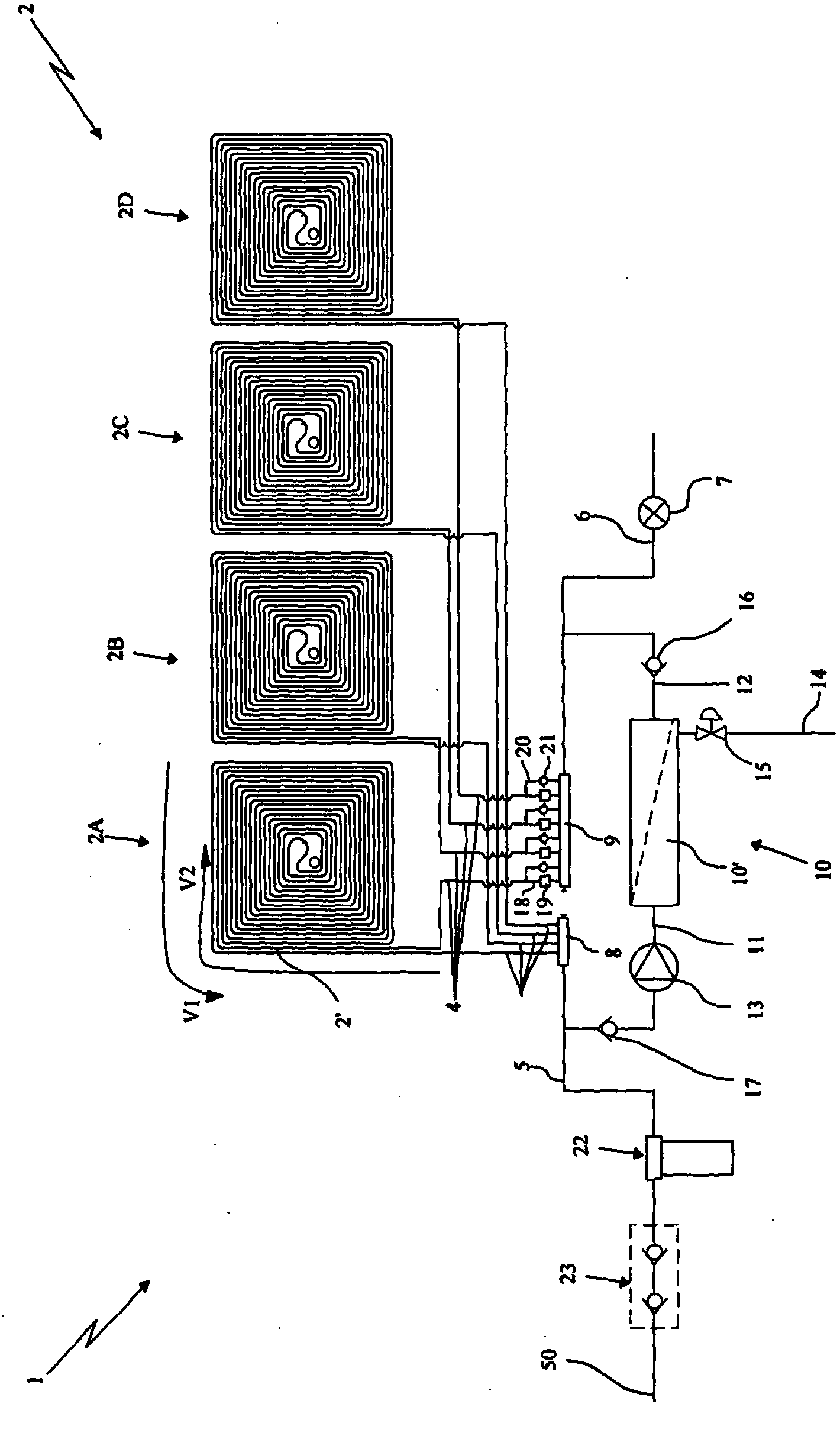 Plant for desalinating water of a water supply system and method for desalinating water of a water supply system by means of said plant