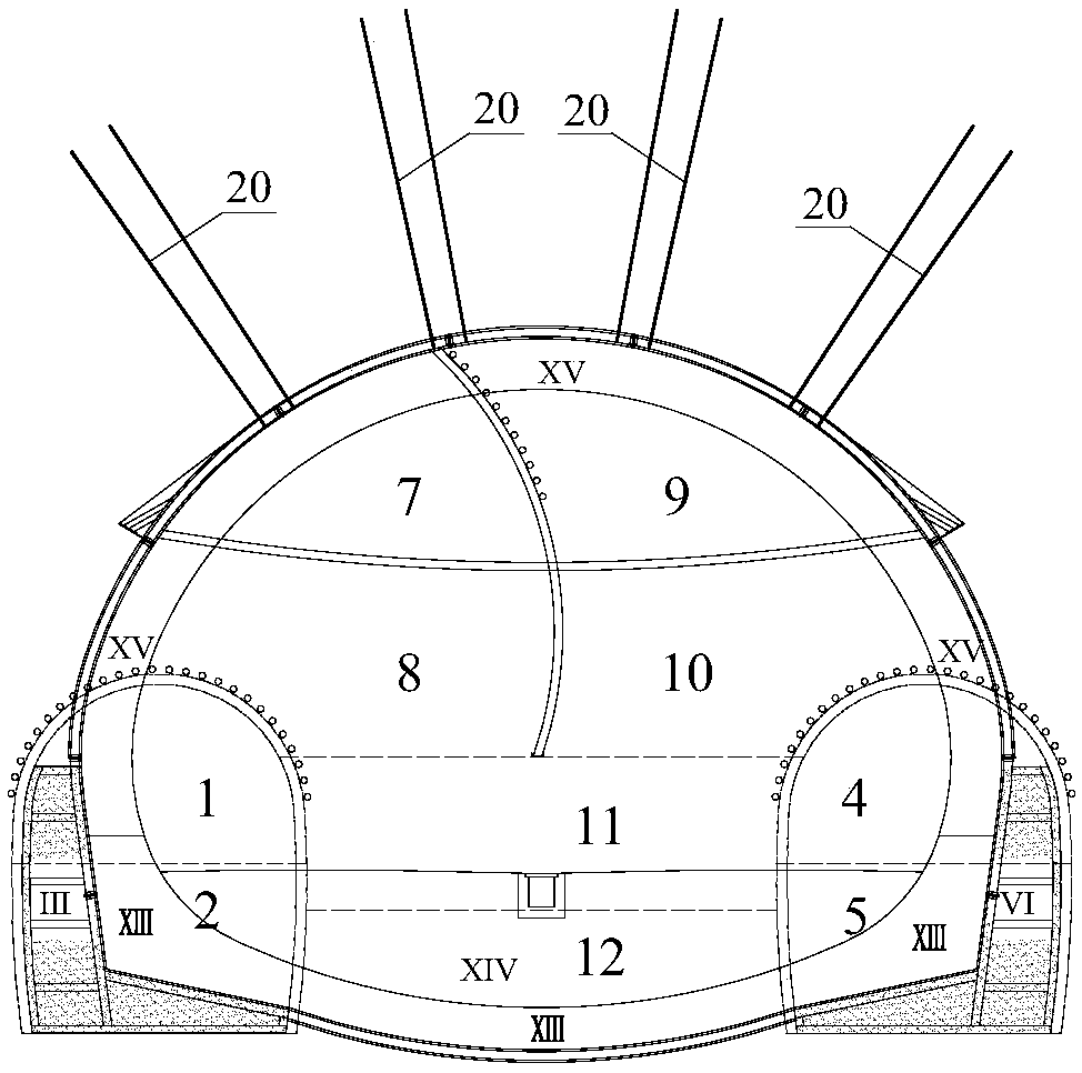 Double-side-wall composite cross method construction method for large-span tunnel under complex geological condition