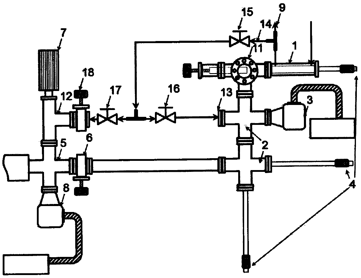 UHV device interconnected in-situ reaction cell and built-in mass spectrometer electric quadrupole combined structure