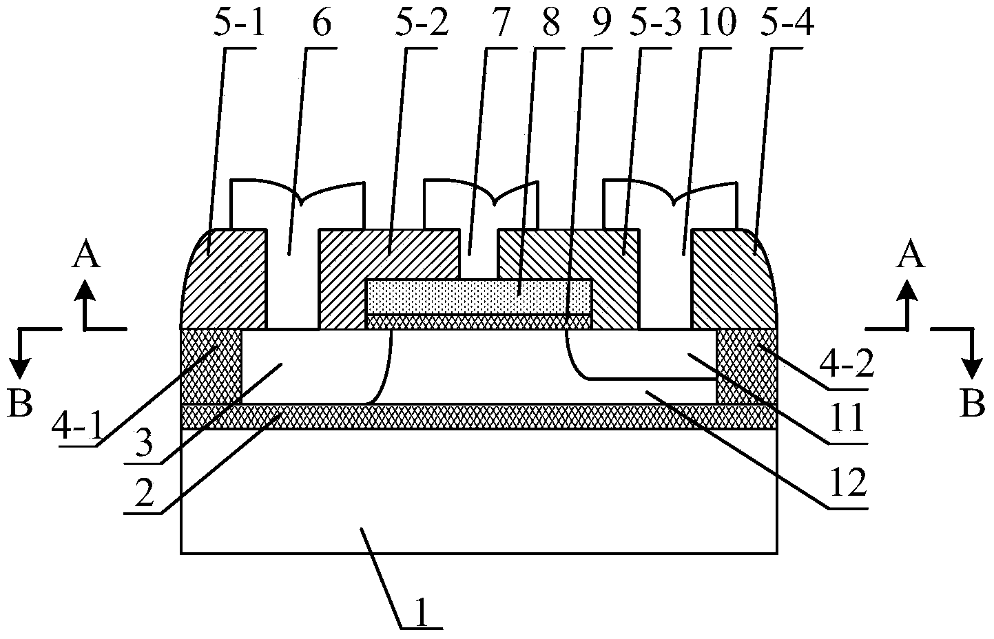 Back grid drain/source self-floating front grid N-MOSFET radio frequency switch zero-loss device based on SOI technology