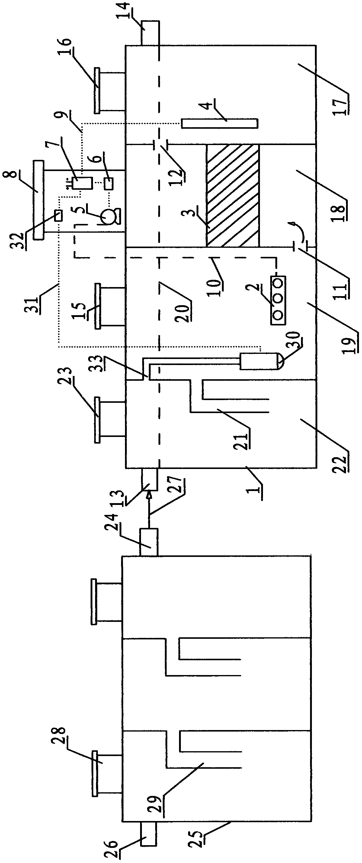 Modified septic tank for standard reaching treatment of rural toilet dung water and domestic wastewater