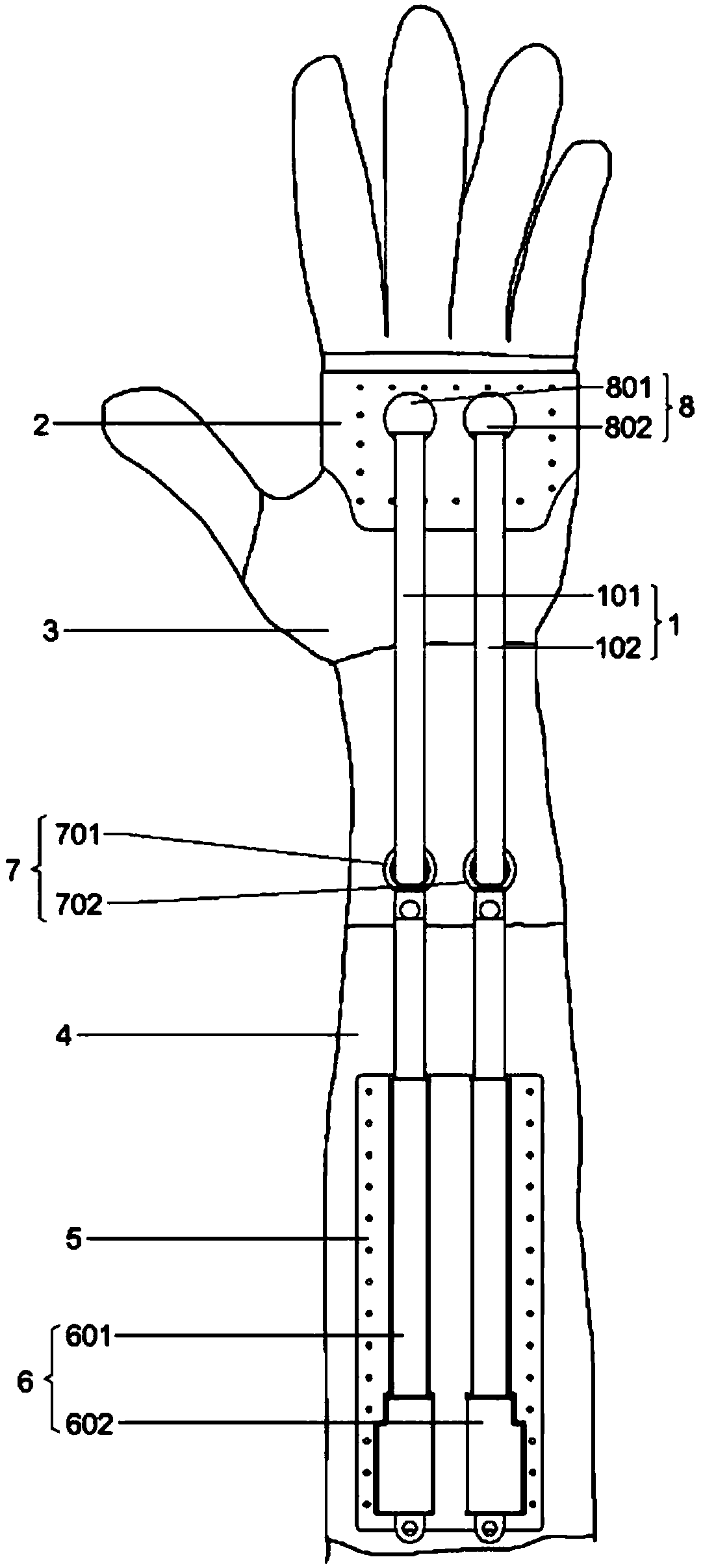 Flexible exoskeleton wrist function rehabilitation device based on leaf spring driving