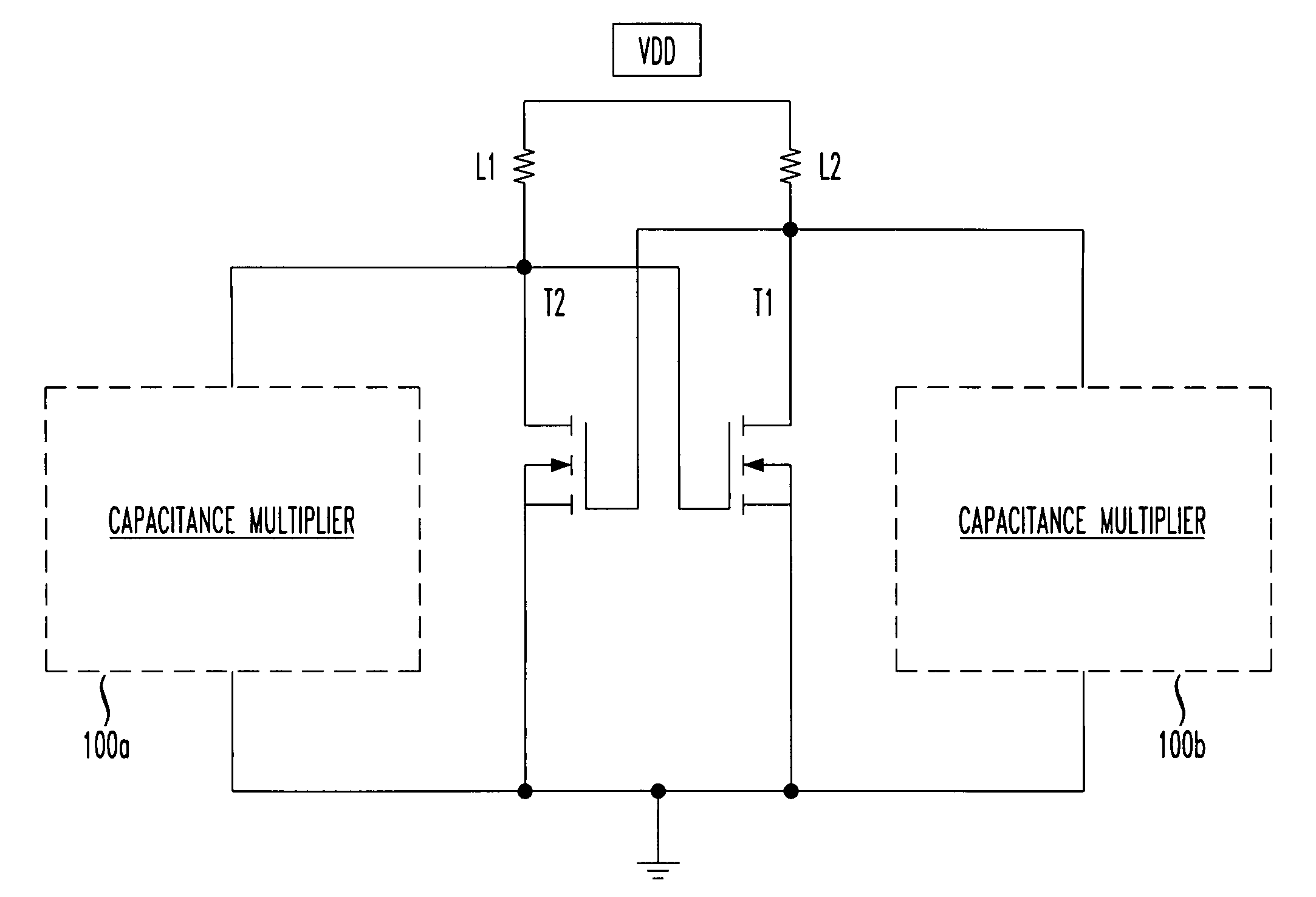 Frequency selection using capacitance multiplication