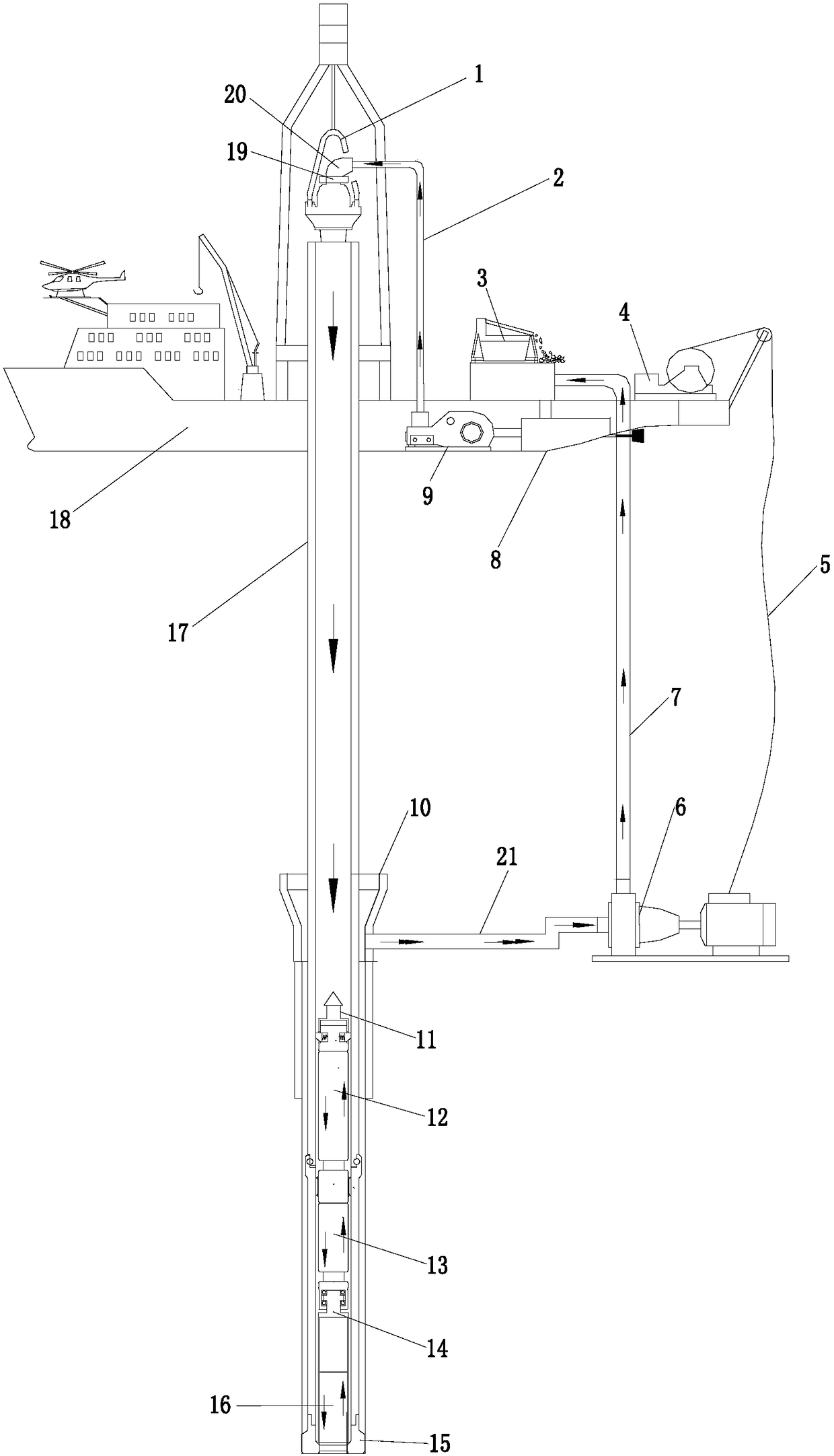 Quick coring drilling system without marine riser and method based on circulating drilling fluid