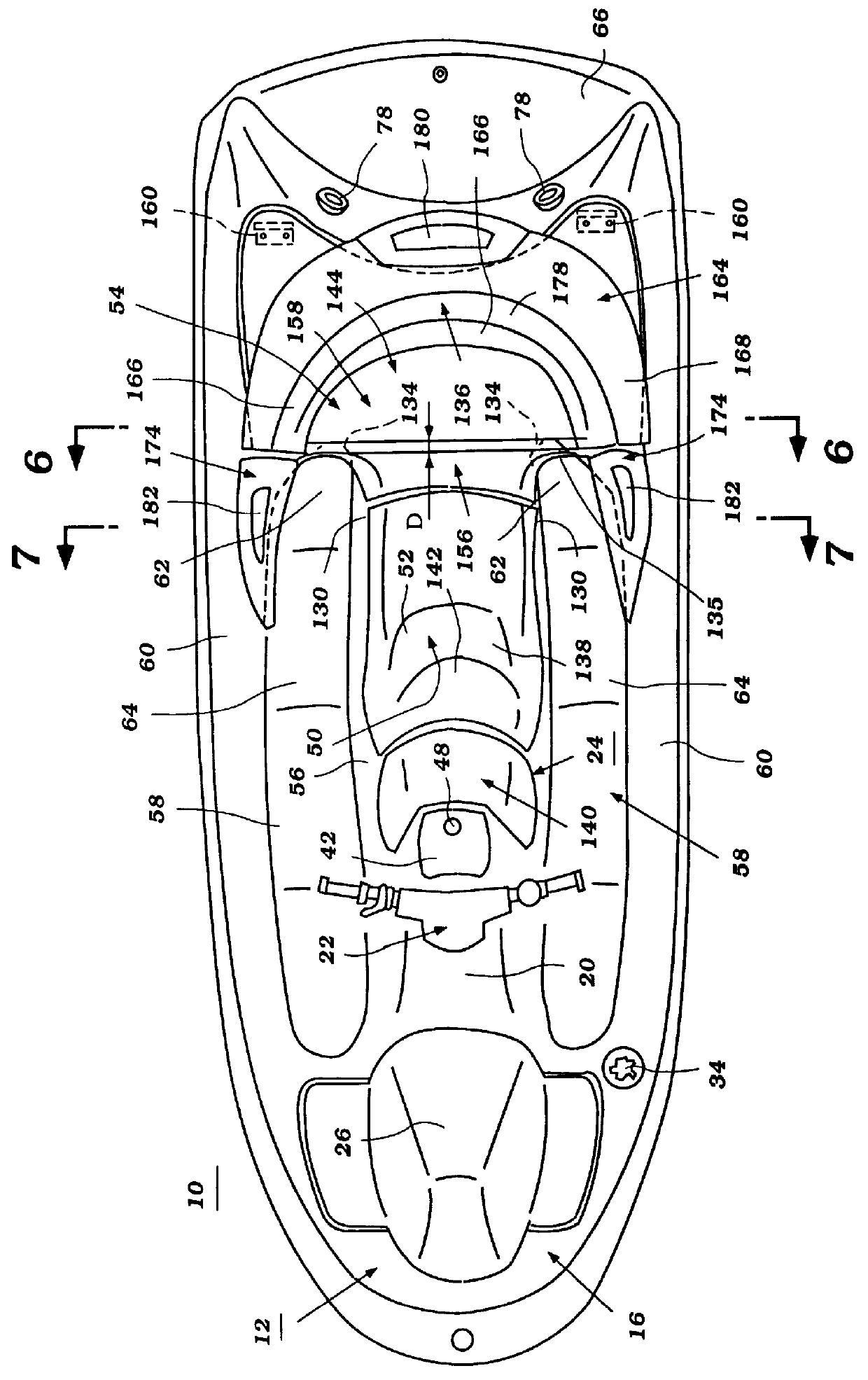 Rear seat and support for watercraft