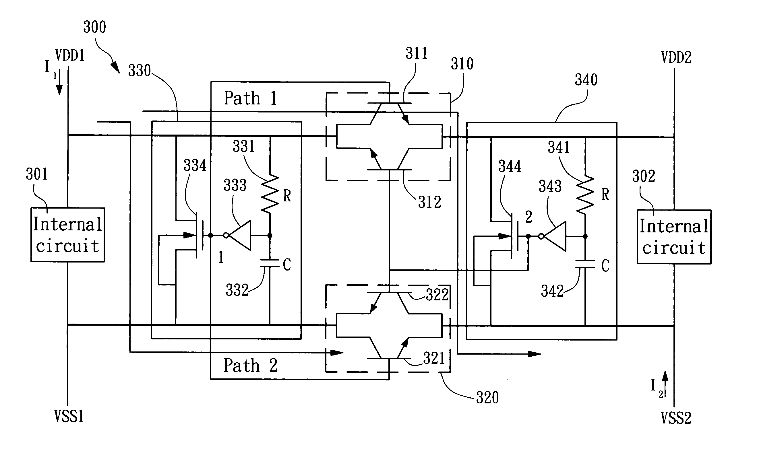 ESD protection circuit between different voltage sources