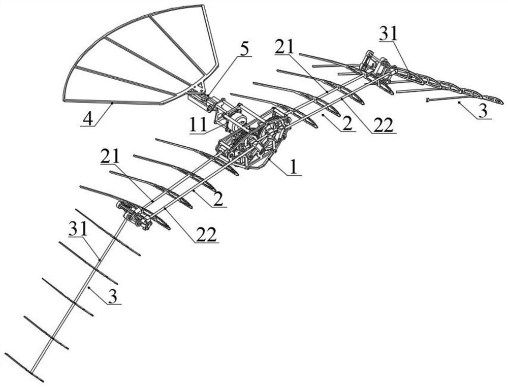 Two-section type three-degree-of-freedom flapping wing aircraft