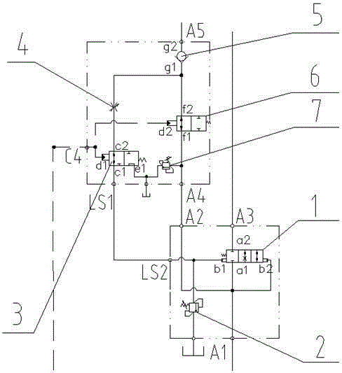 Double-pump valve outside flow-converging system suitable for breaking hammer of excavator