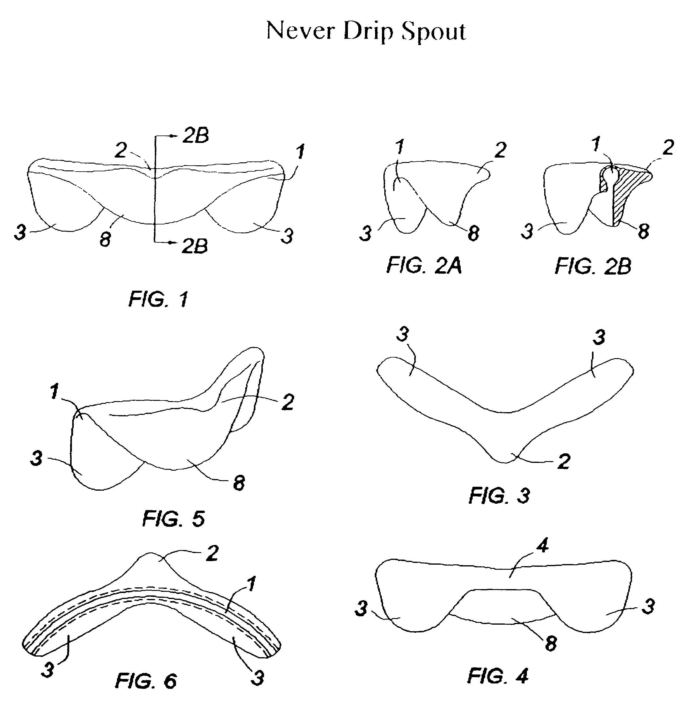 Never drip spout and never drip spout with strainer