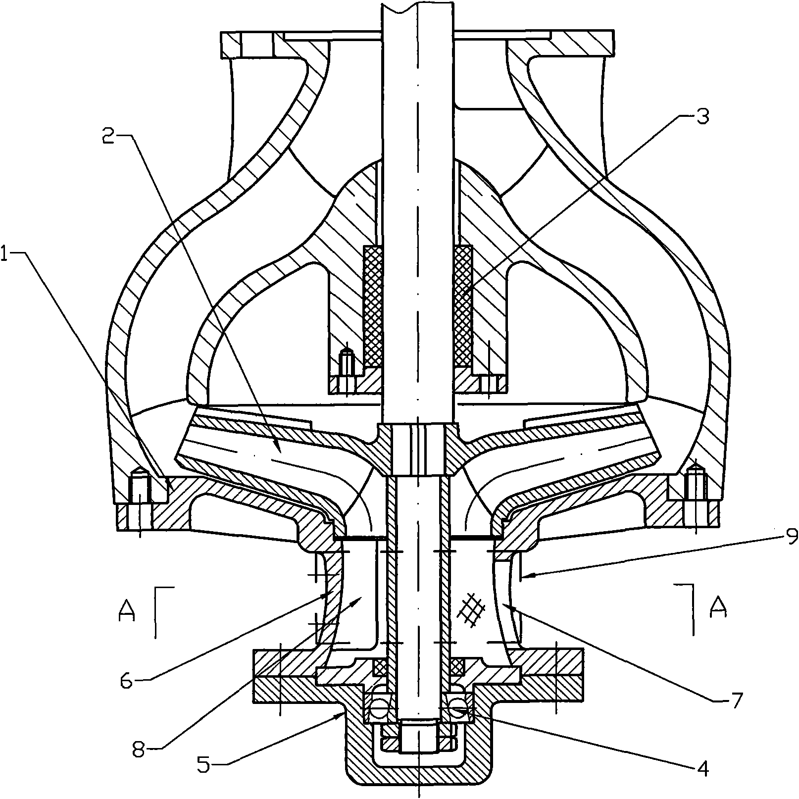 Lower support structure of long shaft pump