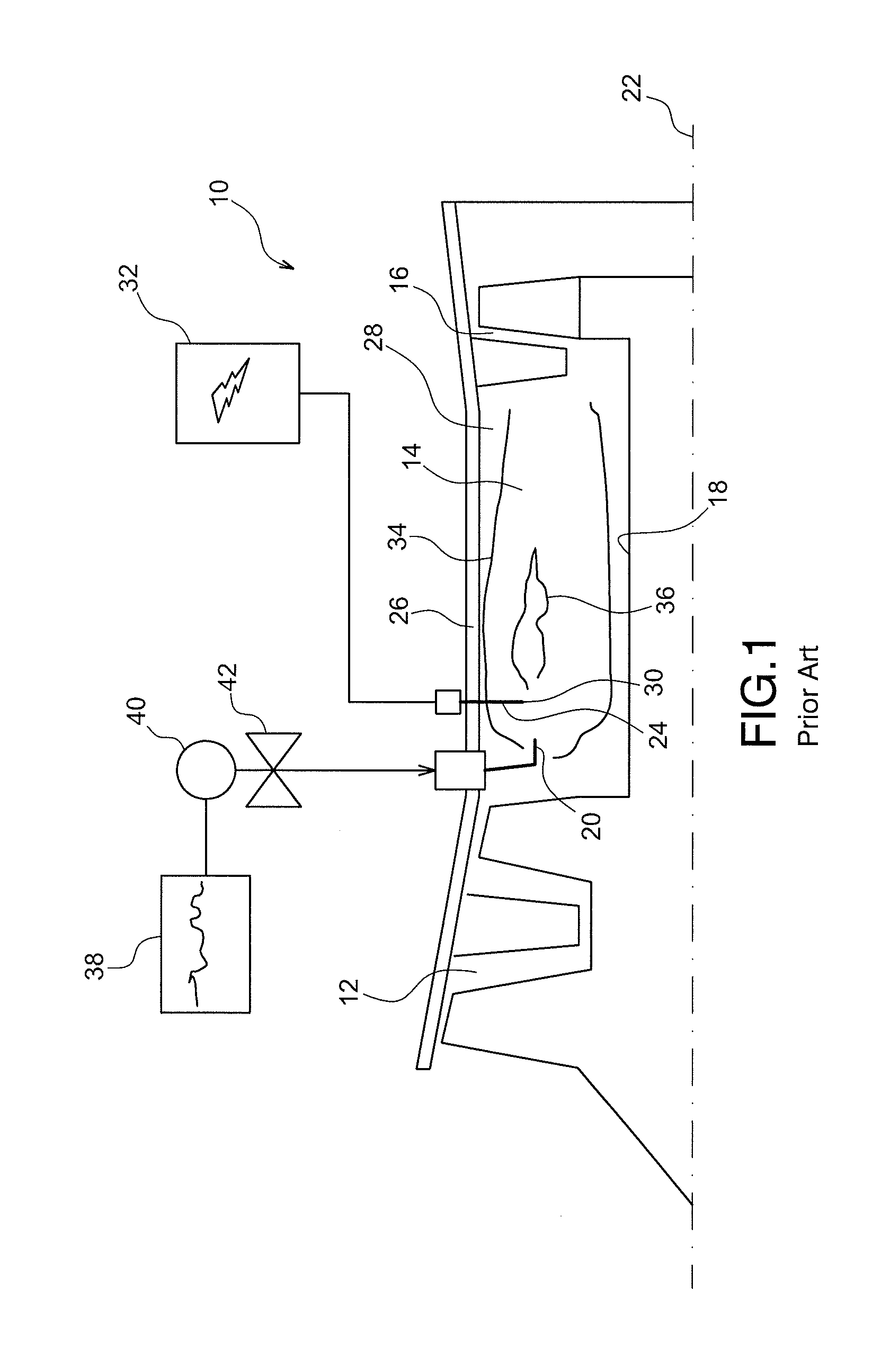 Ignition device and method for a turbomachine combustion chamber