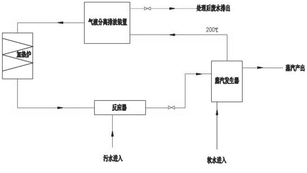 Process for waste oxidation treatment and steam co-production by using supercritical circulating water