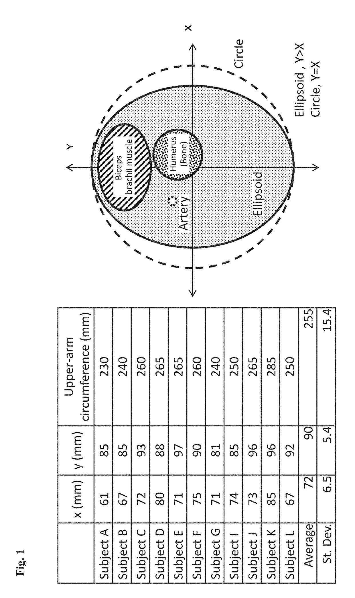 Blood pressure meter and less individual dependent cuff thereof