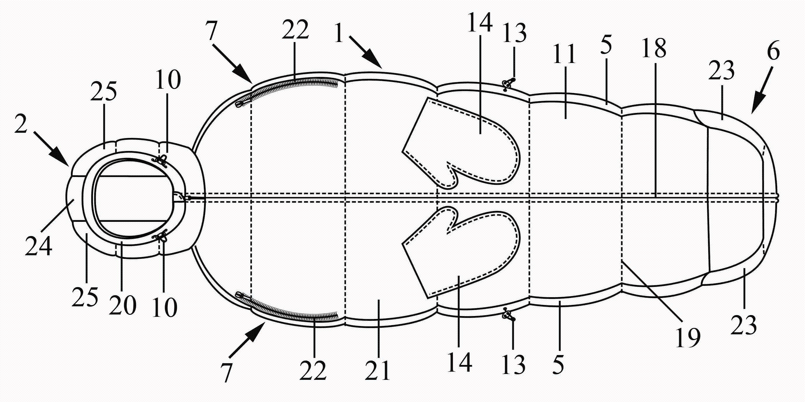 Walk sleeping bag and manufacture method