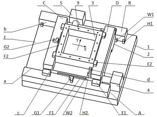 Gas lubrication and friction damping composition type high-rigidity and high-stability two-dimensional adjusting workbench