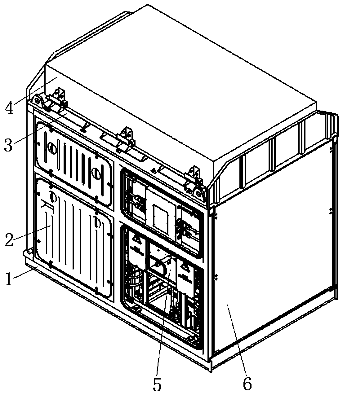 The installation structure of the movable module of the power storage battery pack used in the airtight hybrid electric locomotive