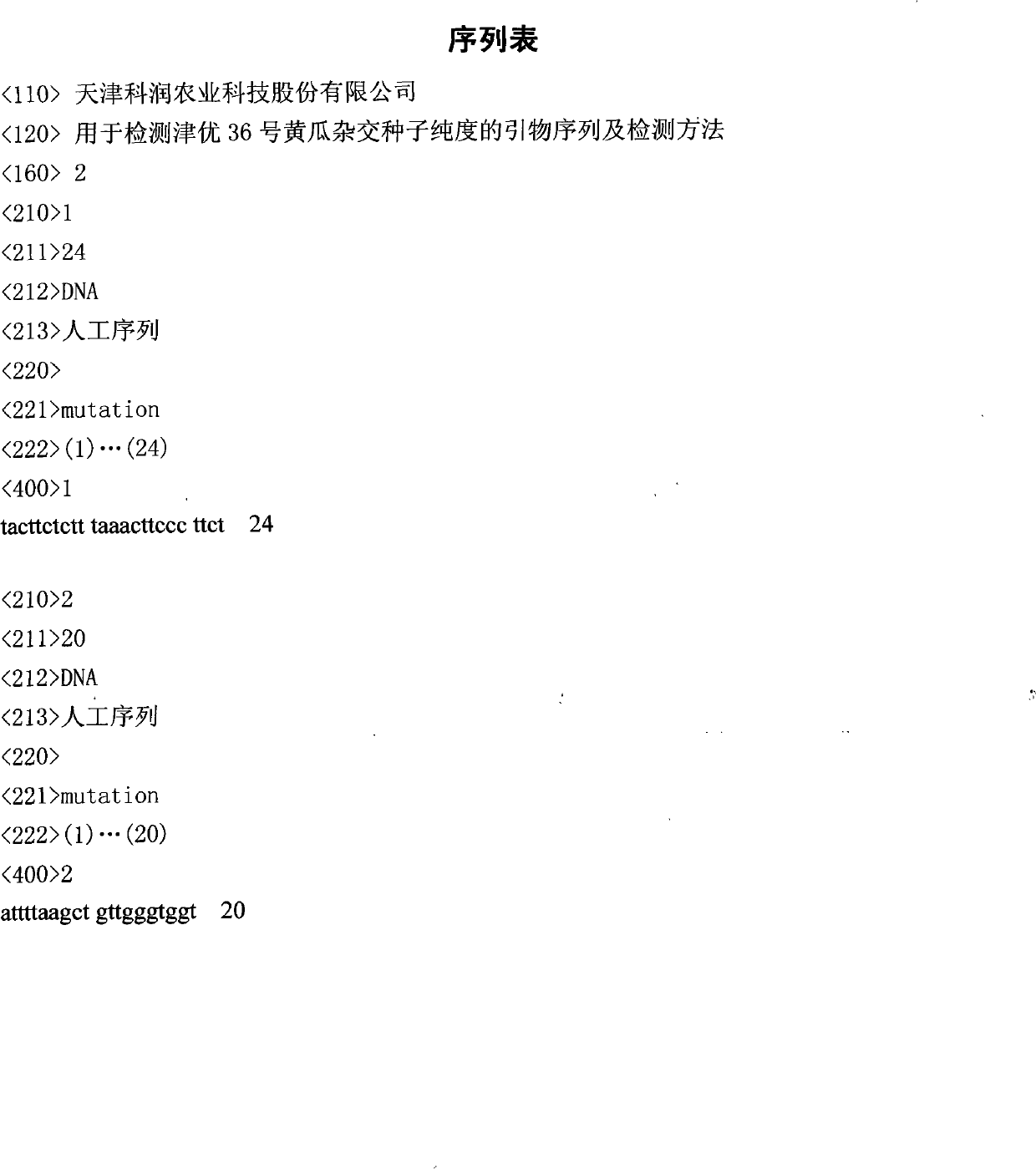 Primer sequence and detection method for detecting purity of Jin superior NO.36 cucumber hybridized seeds